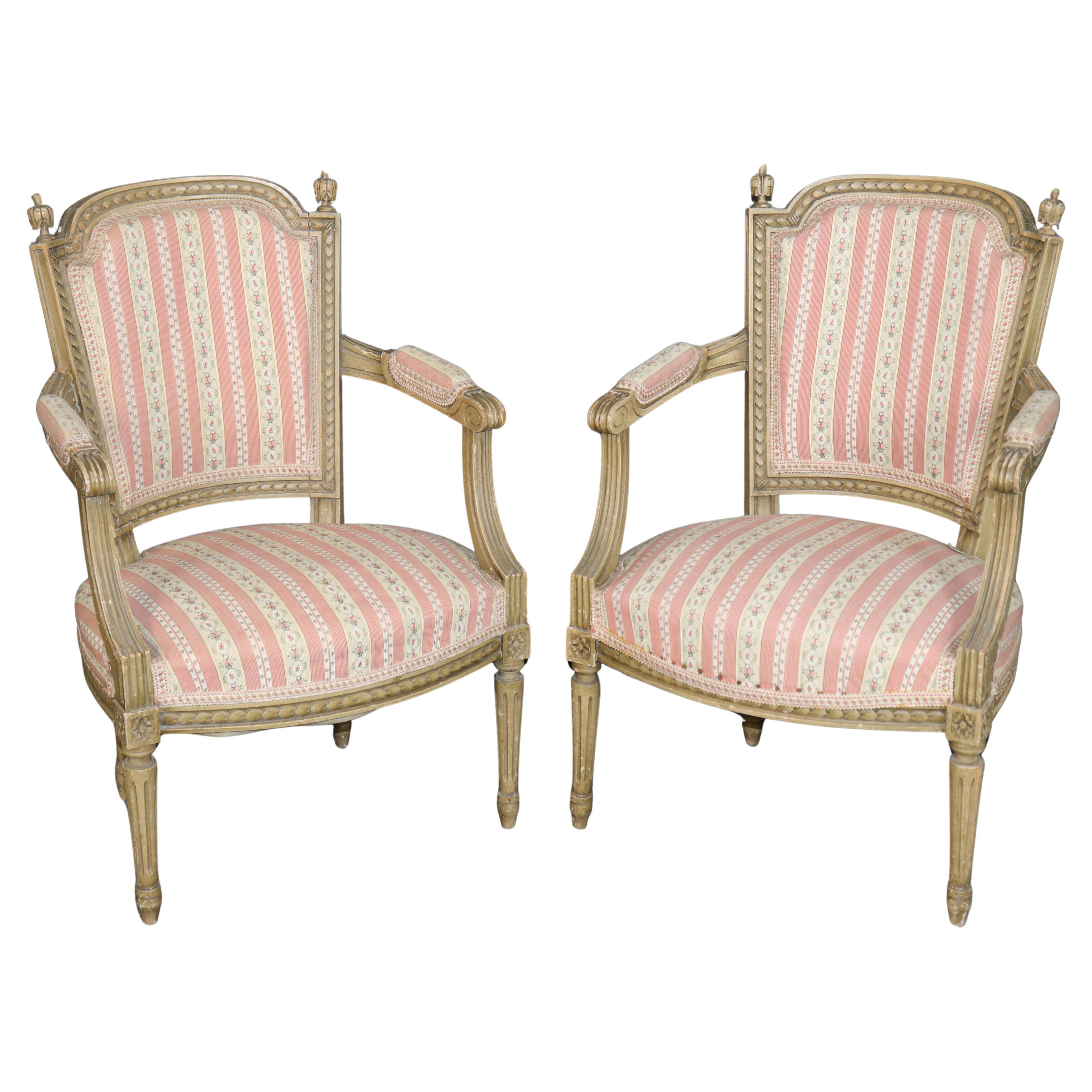 Fine Pair Quality Paint Decorated French 1920s Era Directoire Louis XVI Armchair