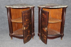 Fine Pair Rare Signed Maison Jansen Chinoiserie Encoignures Corner Cabinets