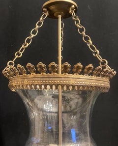 Fine Pair Regency Vaughan Designs English Bronze Bell Jar Blown Glass Lanterns