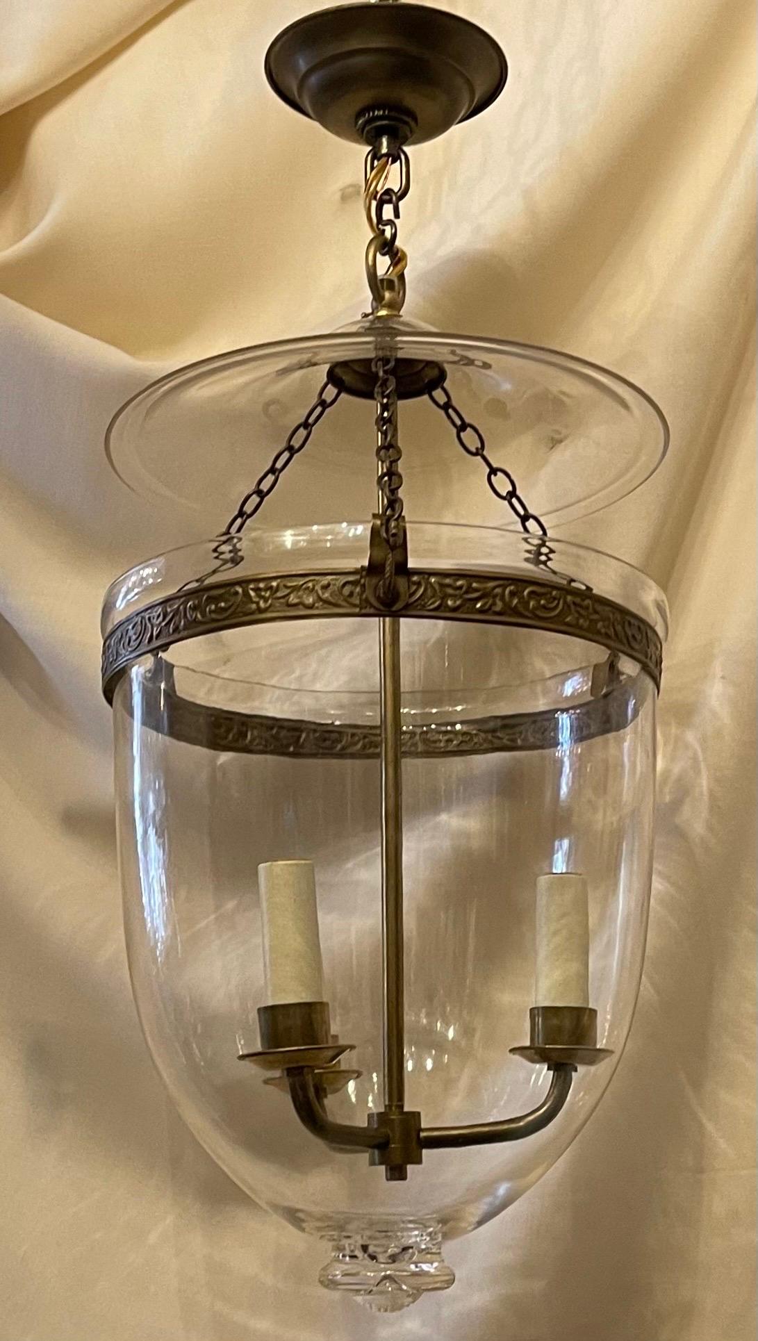 20th Century Fine Pair Regency Vaughan Designs English Bronze Bell Jar Blown Glass Lanterns