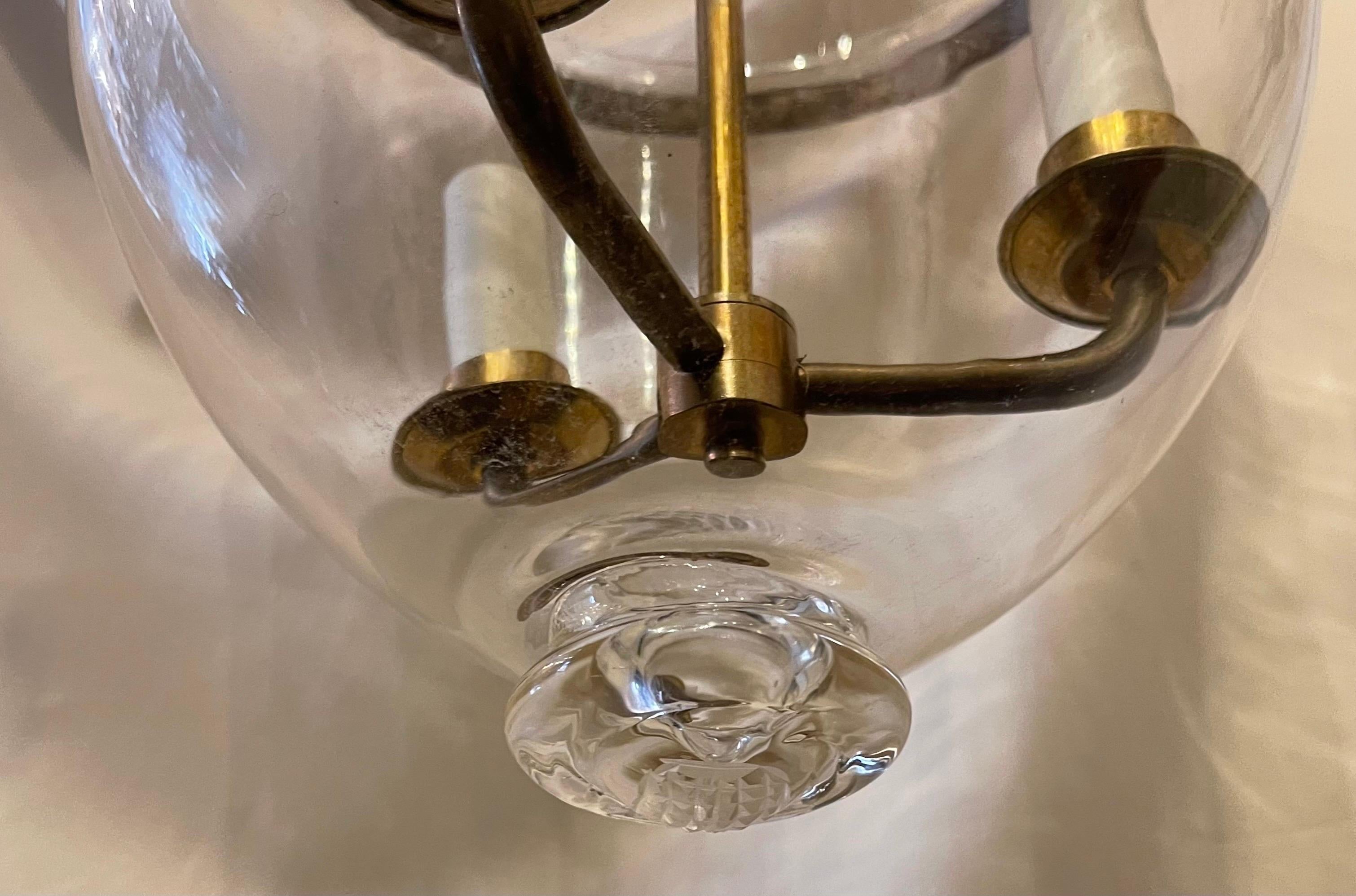 Brass Fine Pair Regency Vaughan Designs English Bronze Bell Jar Blown Glass Lanterns