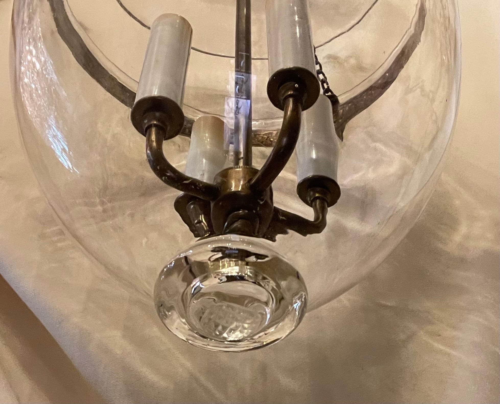 20th Century Fine Pair Regency Vaughan Designs English Bronze Bell Jar Blown Glass Lanterns