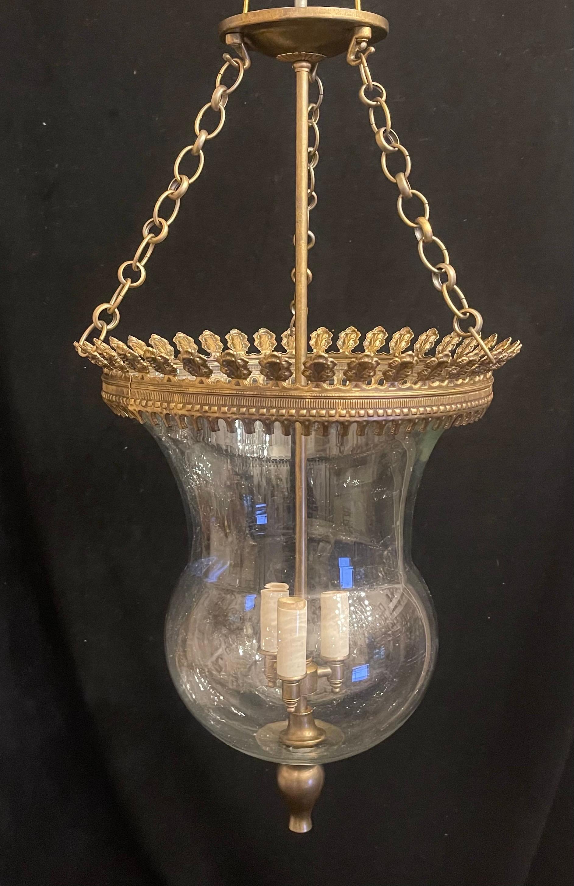20th Century Fine Pair Regency Vaughan Designs English Bronze Bell Jar Blown Glass Lanterns