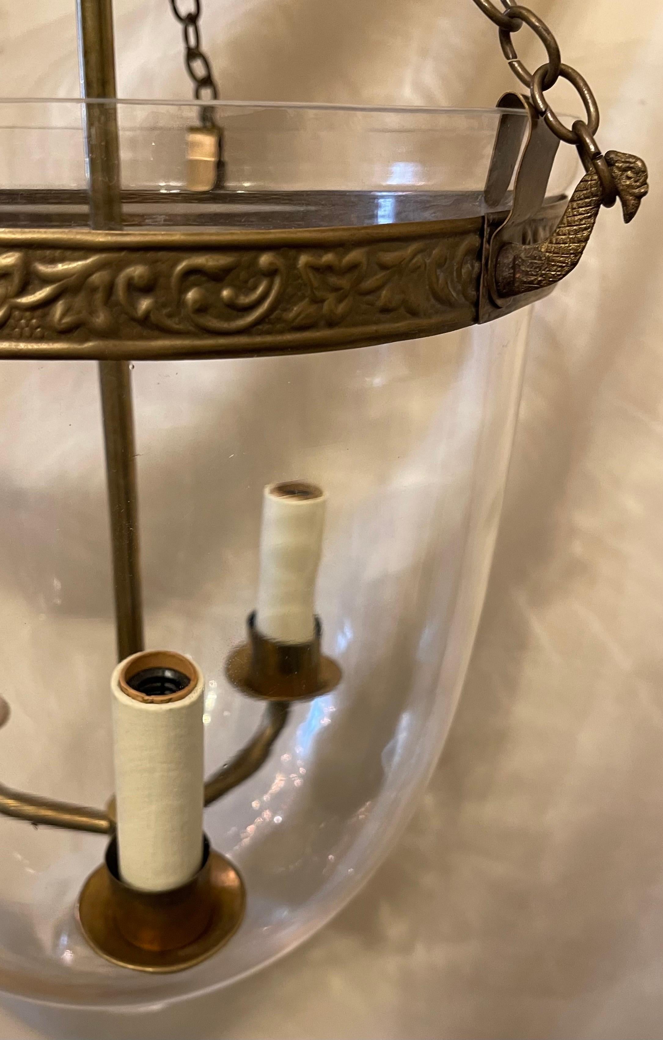Fine Pair Regency Vaughan Designs English Bronze Bell Jar Blown Glass Lanterns 2