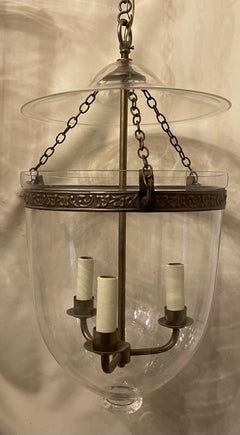 Fine Pair Regency Vaughan Designs English Bronze Bell Jar Blown Glass Lanterns
