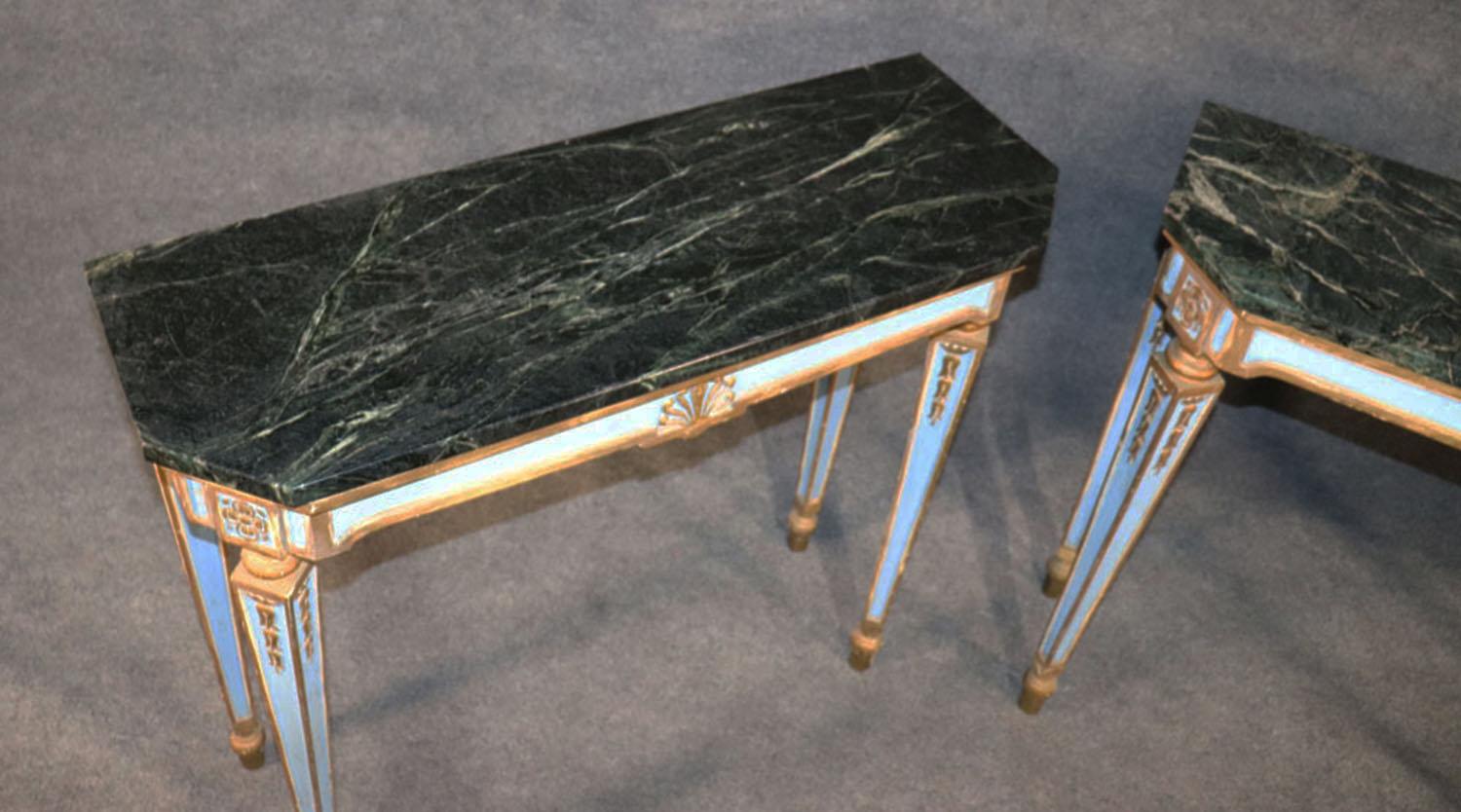 Fine Pair of Russian Paint Decorated and Gilded Marble-Top Console Tables 4