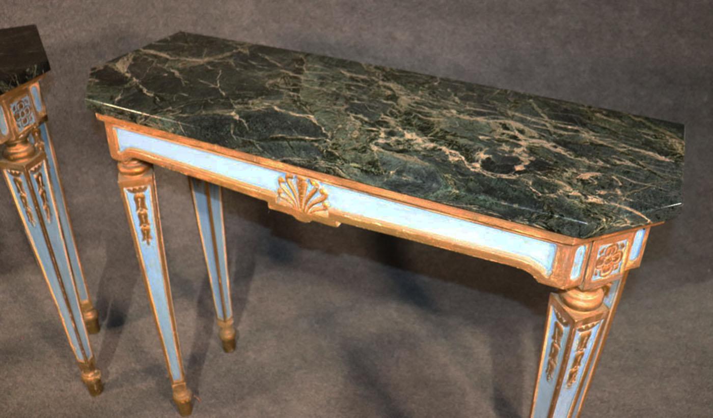 Fine Pair of Russian Paint Decorated and Gilded Marble-Top Console Tables 5