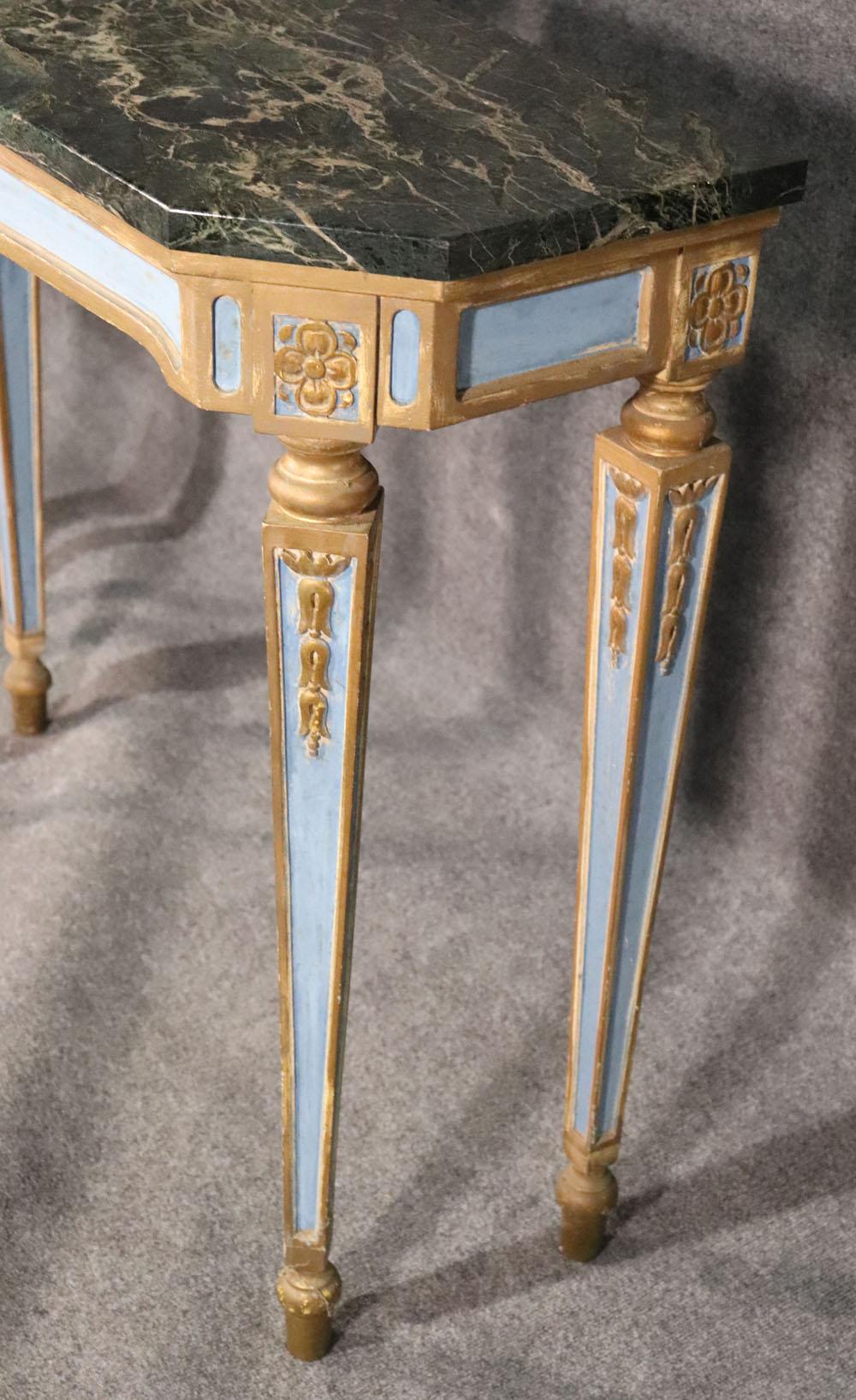 Directoire Fine Pair of Russian Paint Decorated and Gilded Marble-Top Console Tables