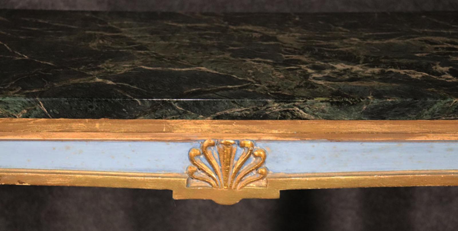 Fine Pair of Russian Paint Decorated and Gilded Marble-Top Console Tables In Good Condition In Swedesboro, NJ