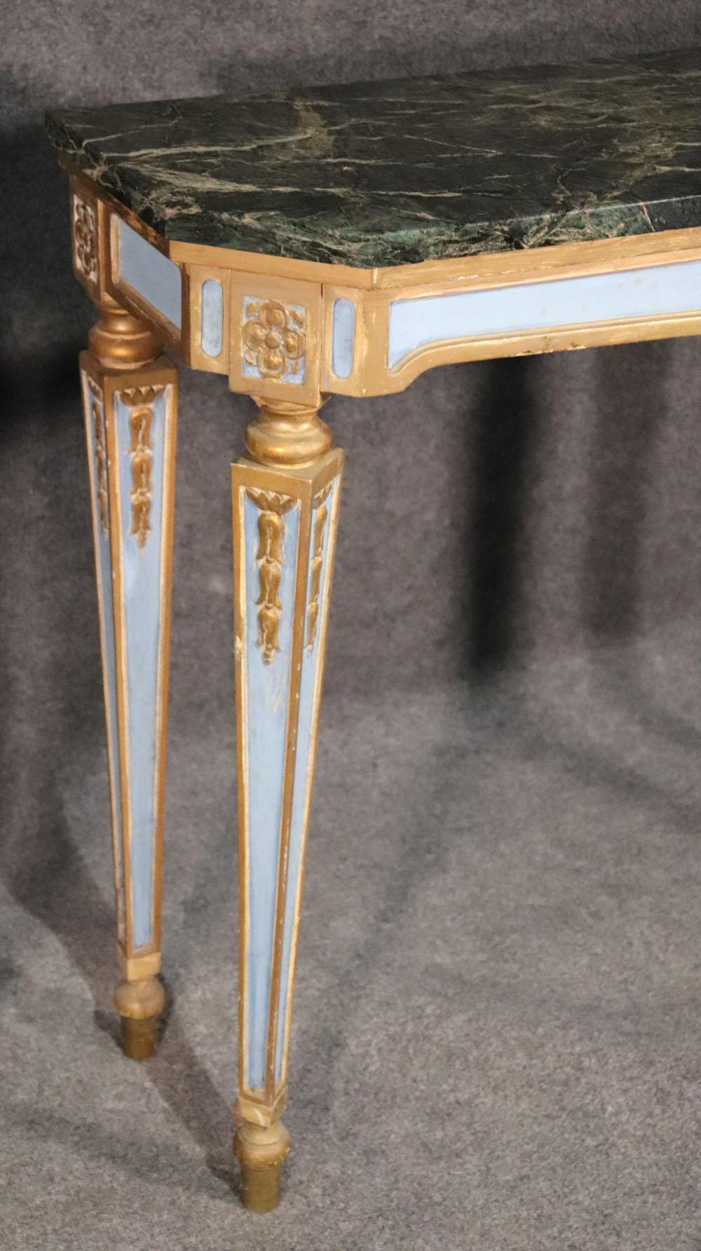 Early 20th Century Fine Pair of Russian Paint Decorated and Gilded Marble-Top Console Tables