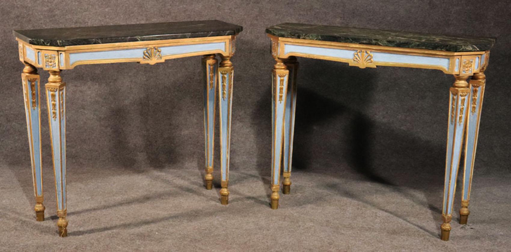 Fine Pair of Russian Paint Decorated and Gilded Marble-Top Console Tables 3