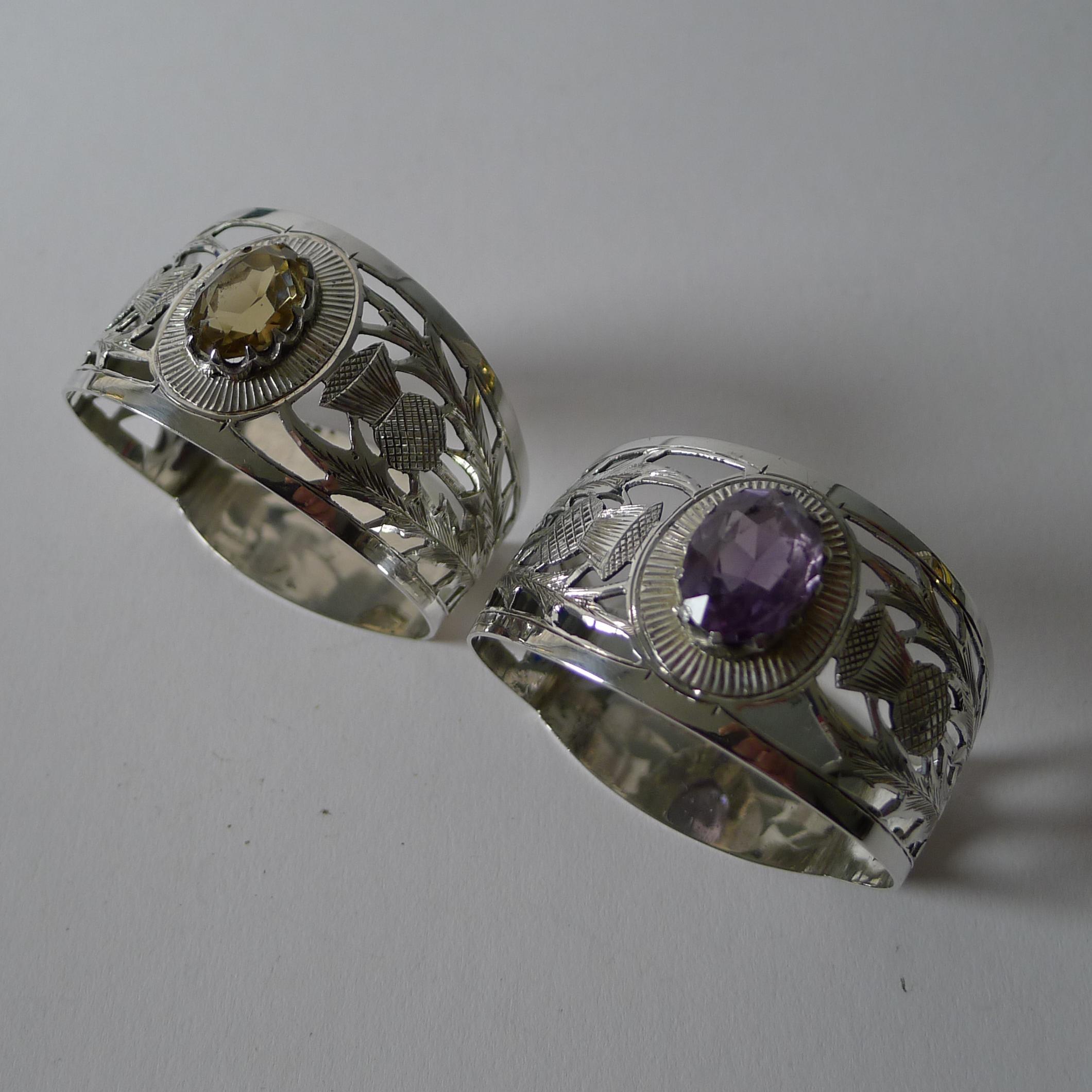 Fine Pair Silver & Cairngorm Stone Napkin Rings - 1927 en venta 4