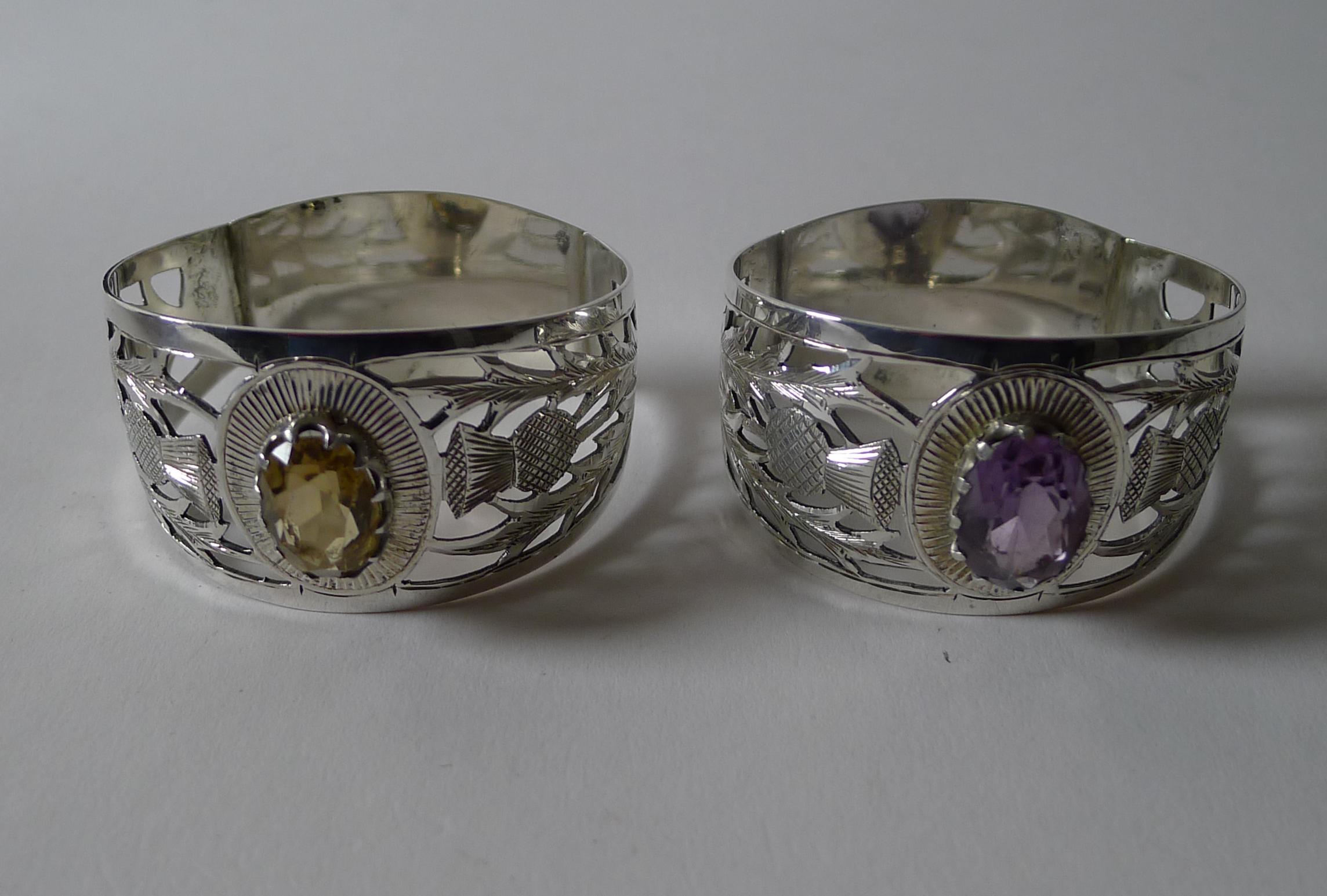 Fine Pair Silver & Cairngorm Stone Napkin Rings - 1927 en venta 6