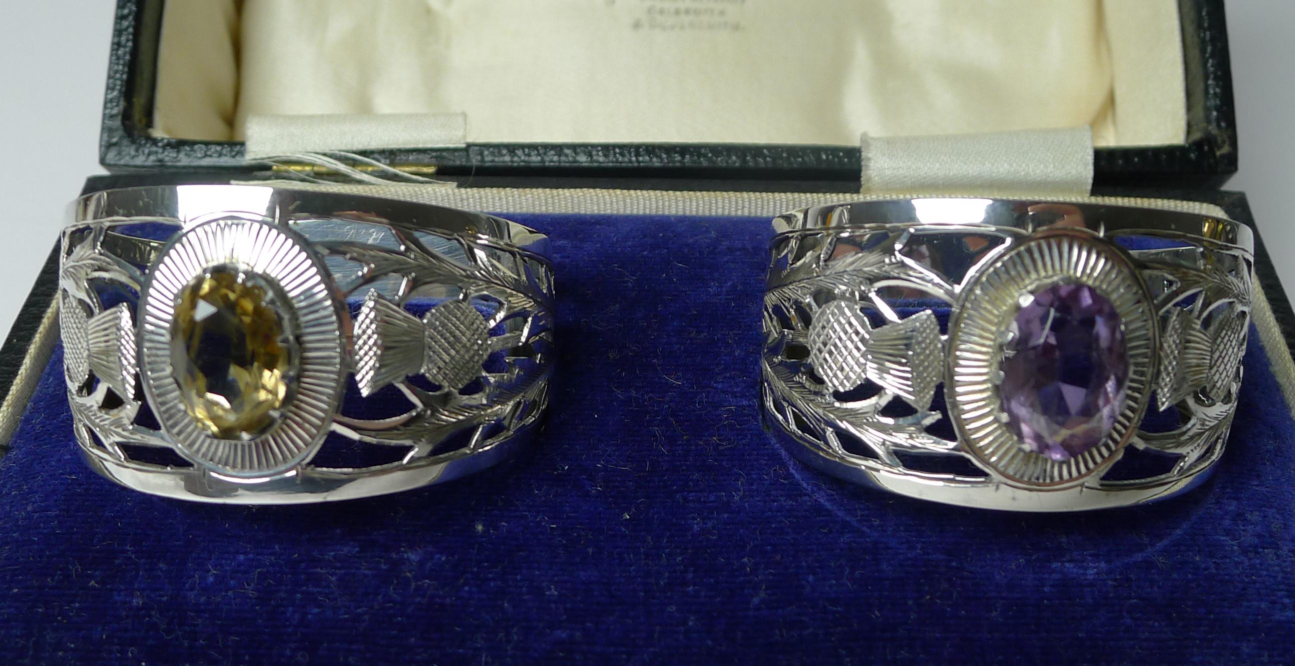 Fine Pair Silver & Cairngorm Stone Napkin Rings - 1927 Plata esterlina en venta