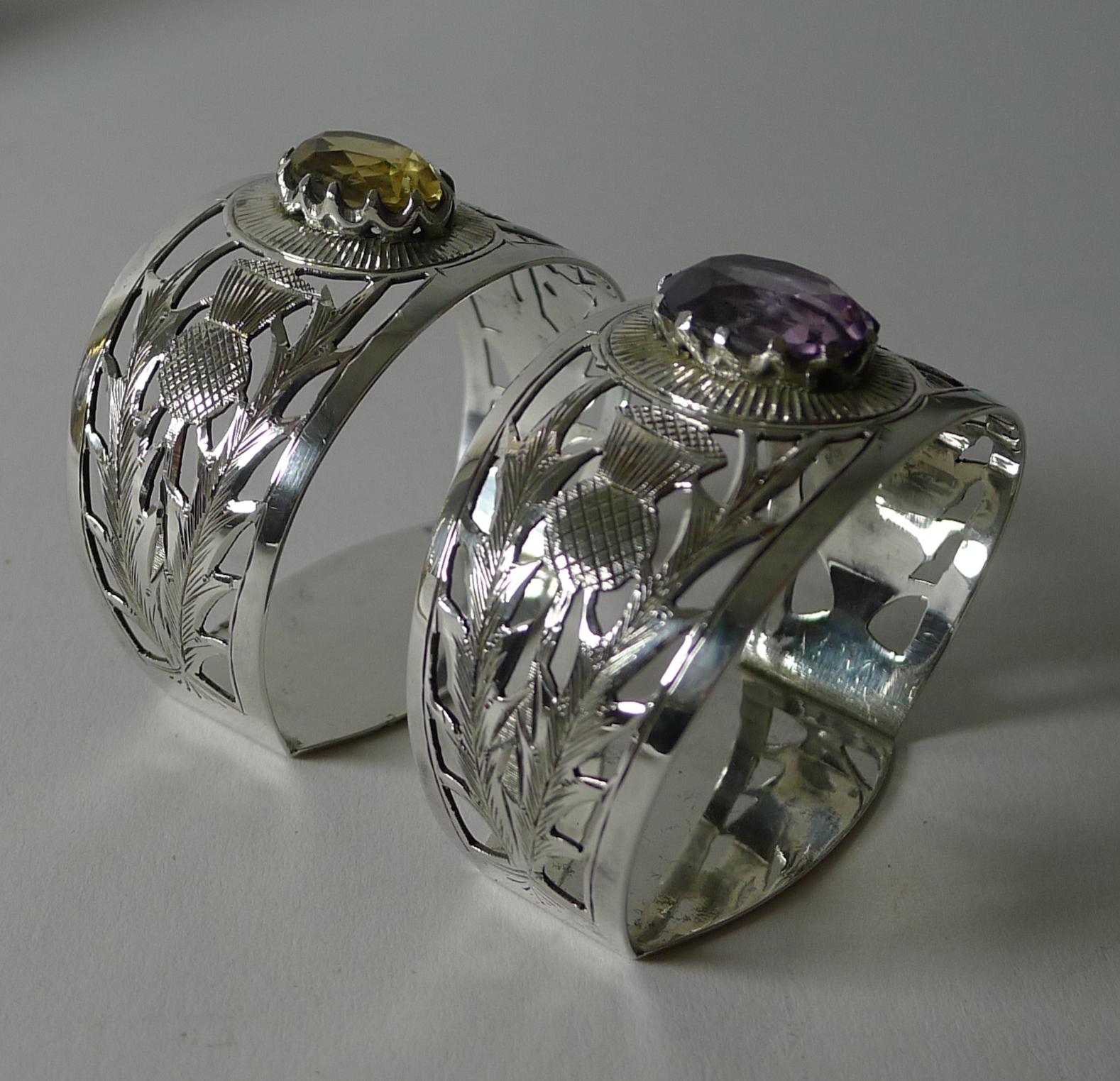 Fine Pair Silver & Cairngorm Stone Napkin Rings - 1927 en venta 2