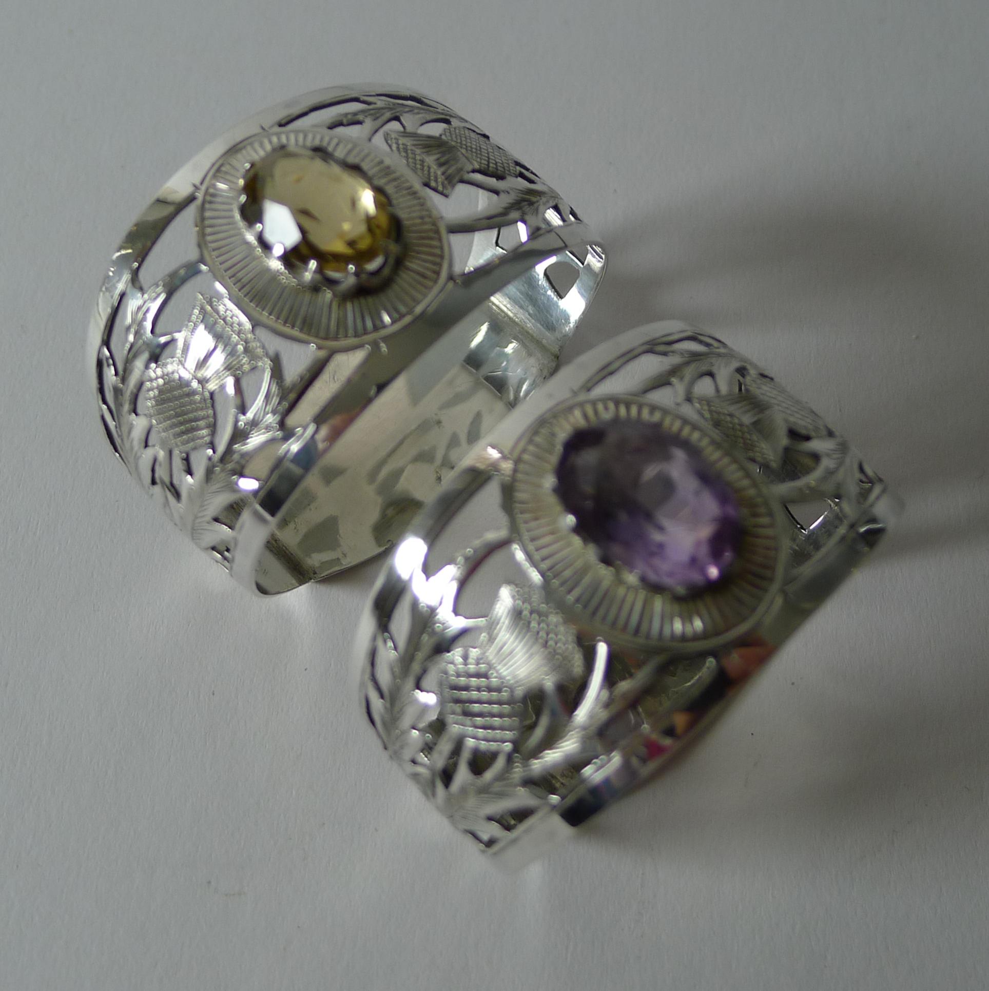 Fine Pair Silver & Cairngorm Stone Napkin Rings - 1927 en venta 3