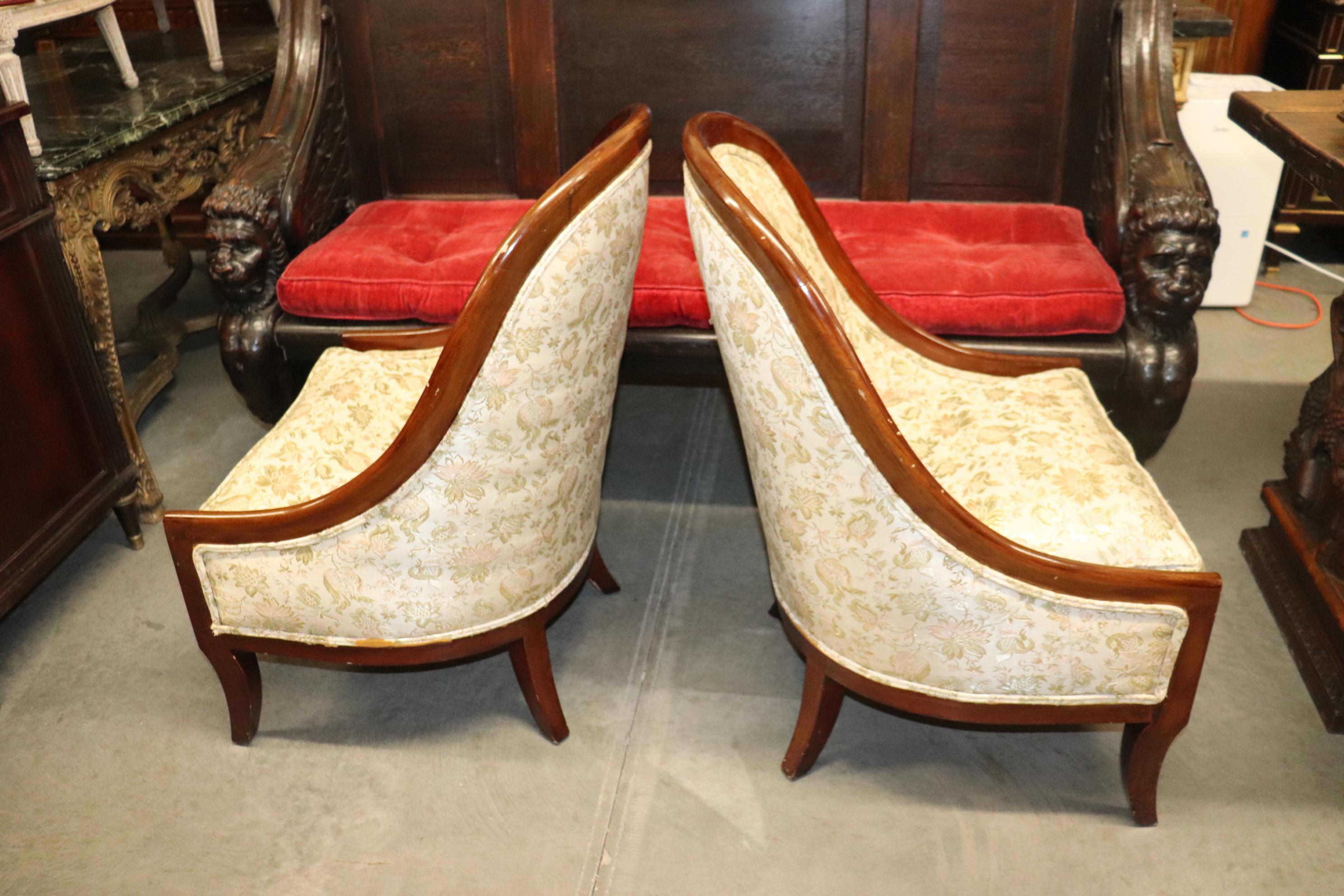 Late 19th Century Fine Pair Solid Mahogany English Regency Tub Style Lounge Club Chairs Circa 1890