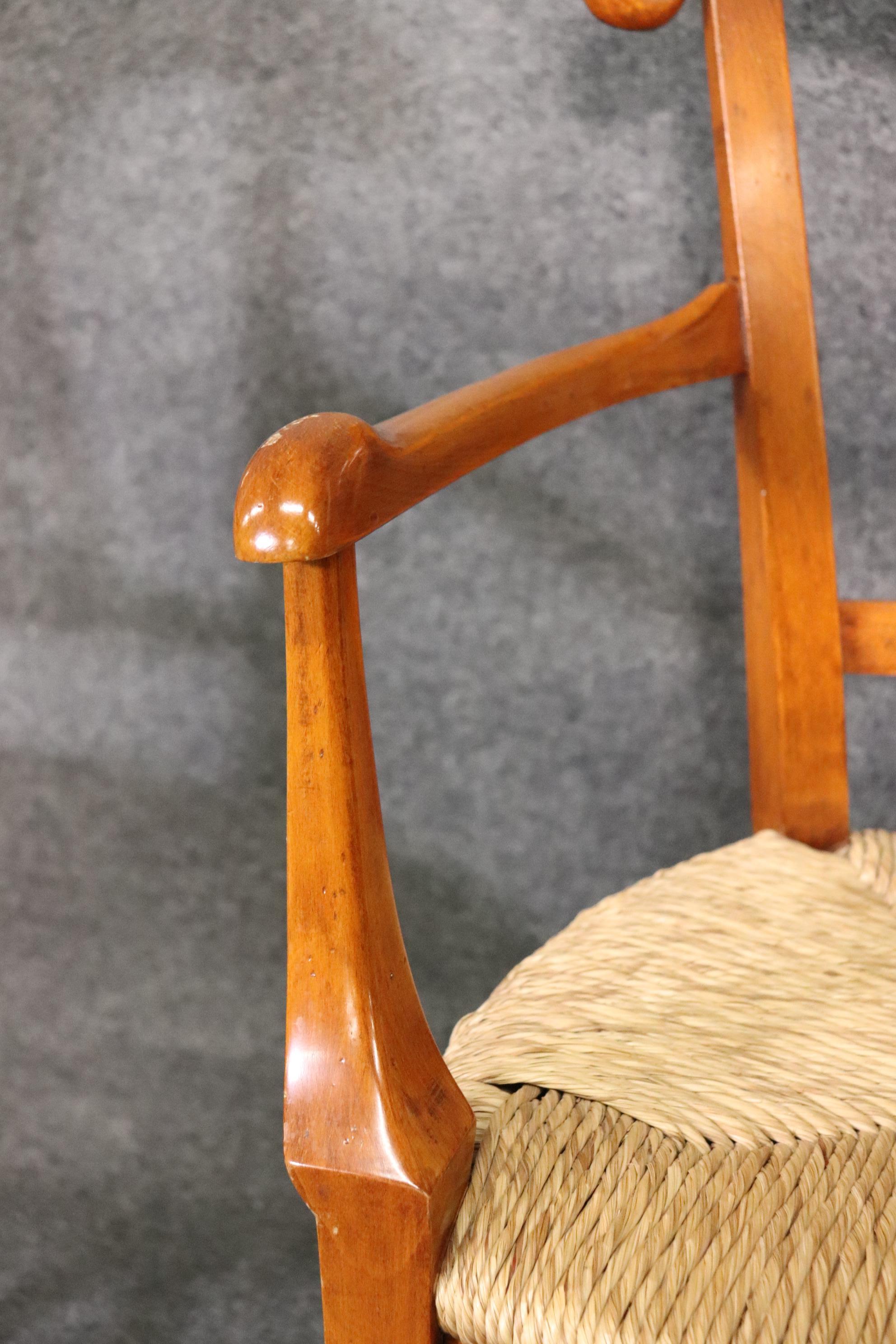 Fine Pair Solid Walnut French Directoire Rush Seated Armchairs For Sale 7