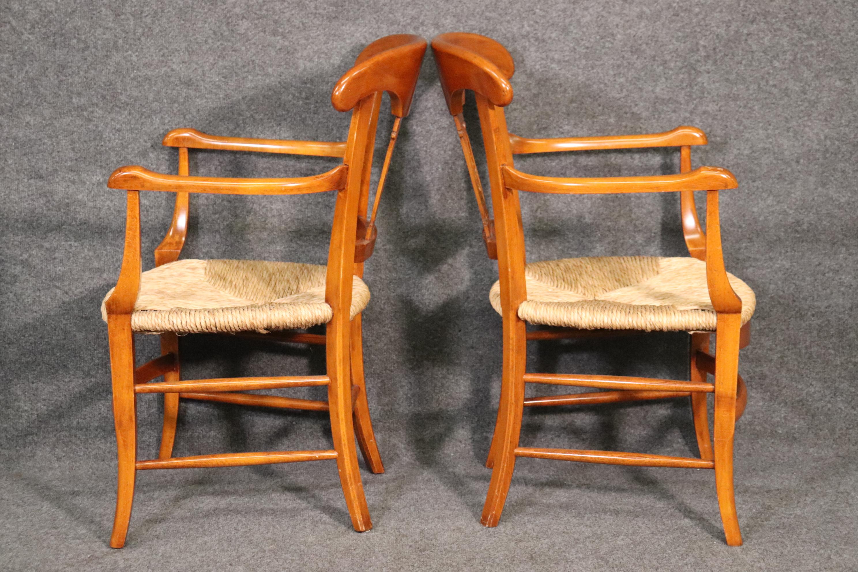 Fine Pair Solid Walnut French Directoire Rush Seated Armchairs In Good Condition For Sale In Swedesboro, NJ