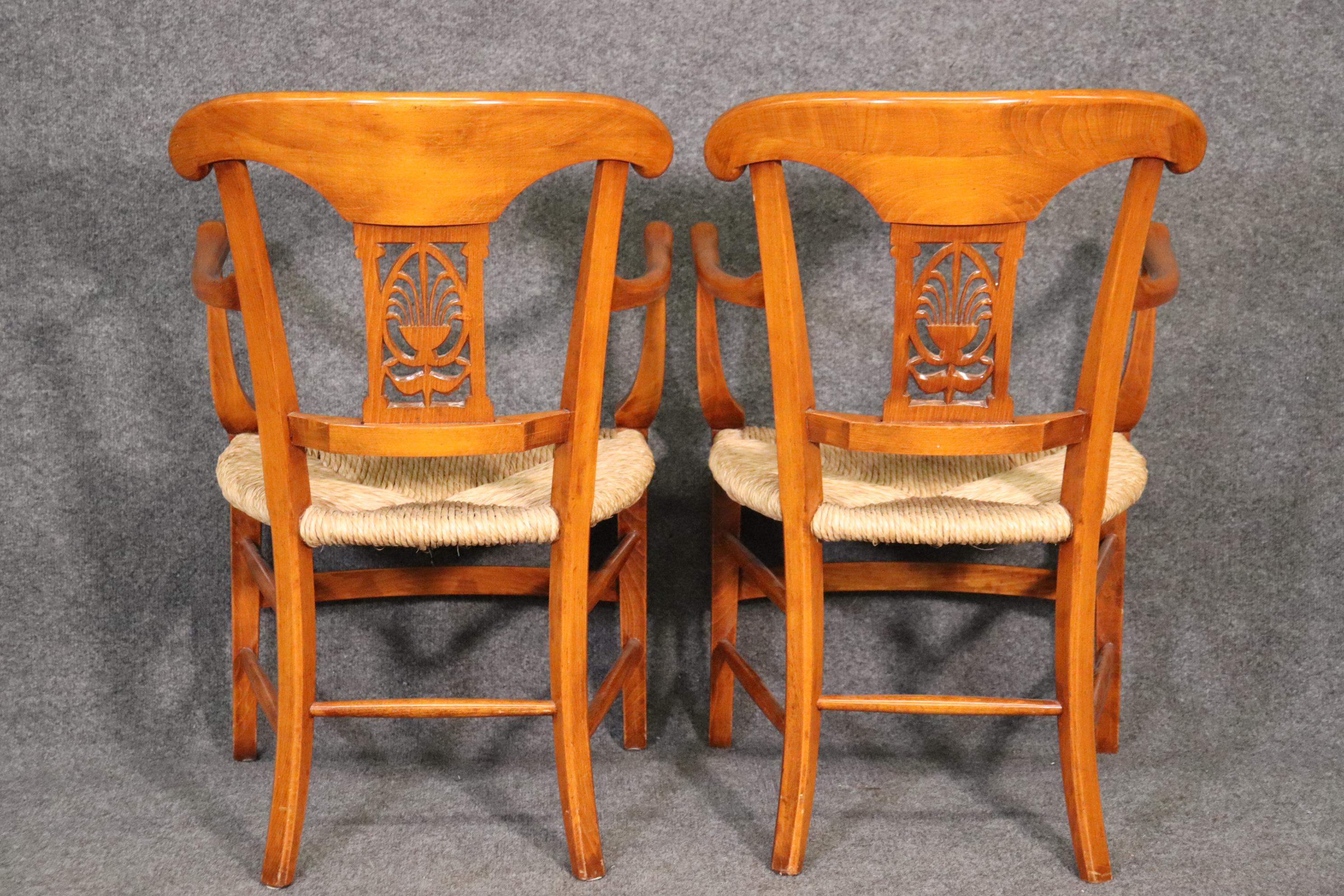 Mid-20th Century Fine Pair Solid Walnut French Directoire Rush Seated Armchairs For Sale