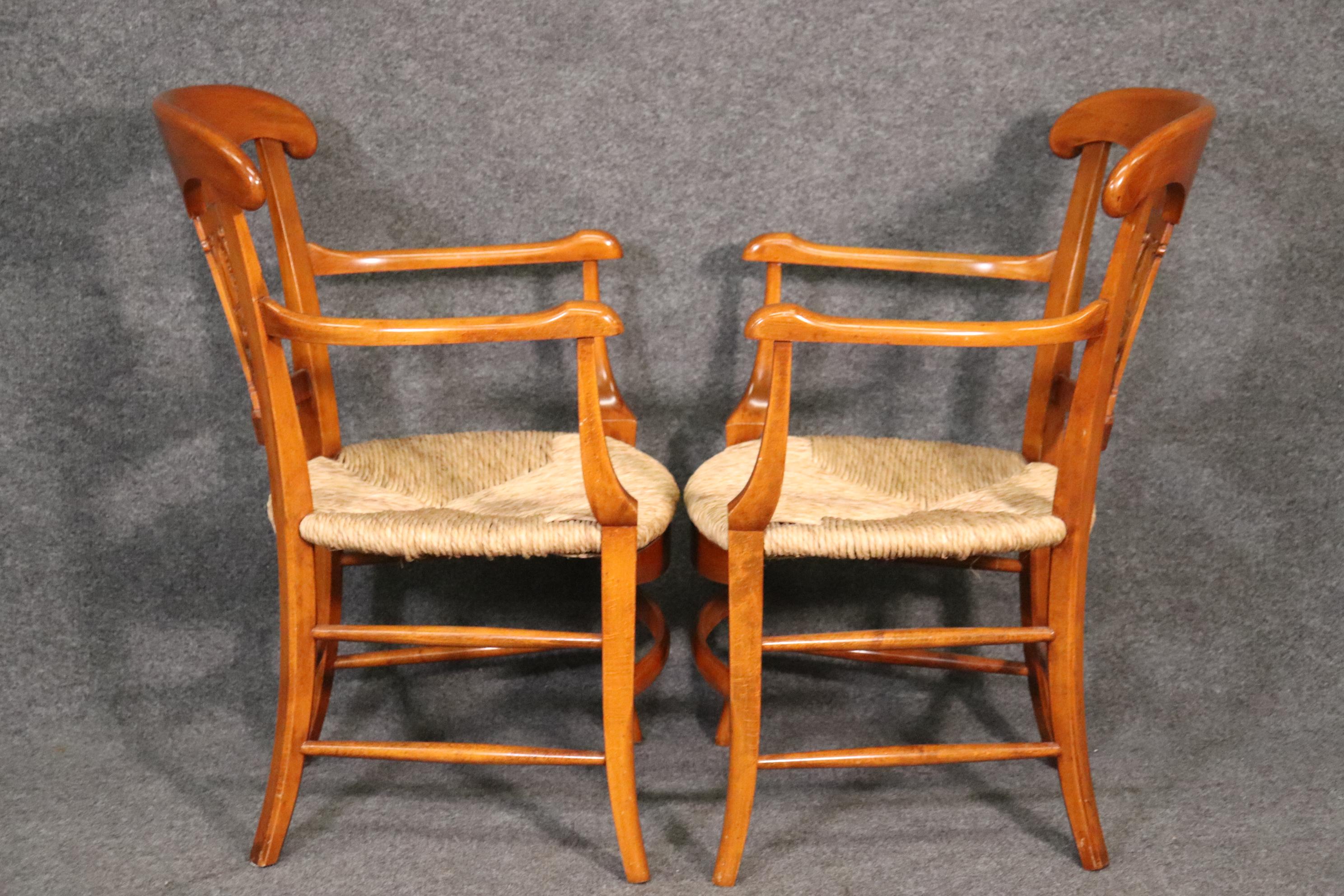 Fine Pair Solid Walnut French Directoire Rush Seated Armchairs For Sale 1