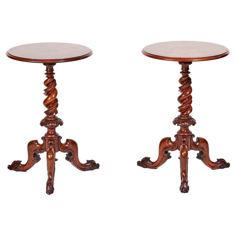Fine Pair Victorian Burr Walnut and Carved Lamp Tables For Sale at 1stDibs
