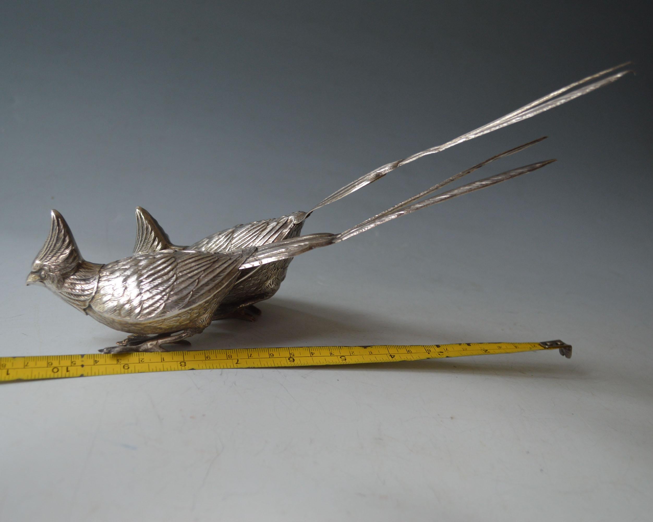 20th Century Fine pair Vintage Spanish hand crafted Silver Cockatoo Birds Decorative Antique For Sale