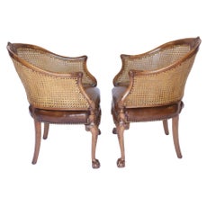 Fine Pair Walnut & carved Bergere Tub Shaped Chair