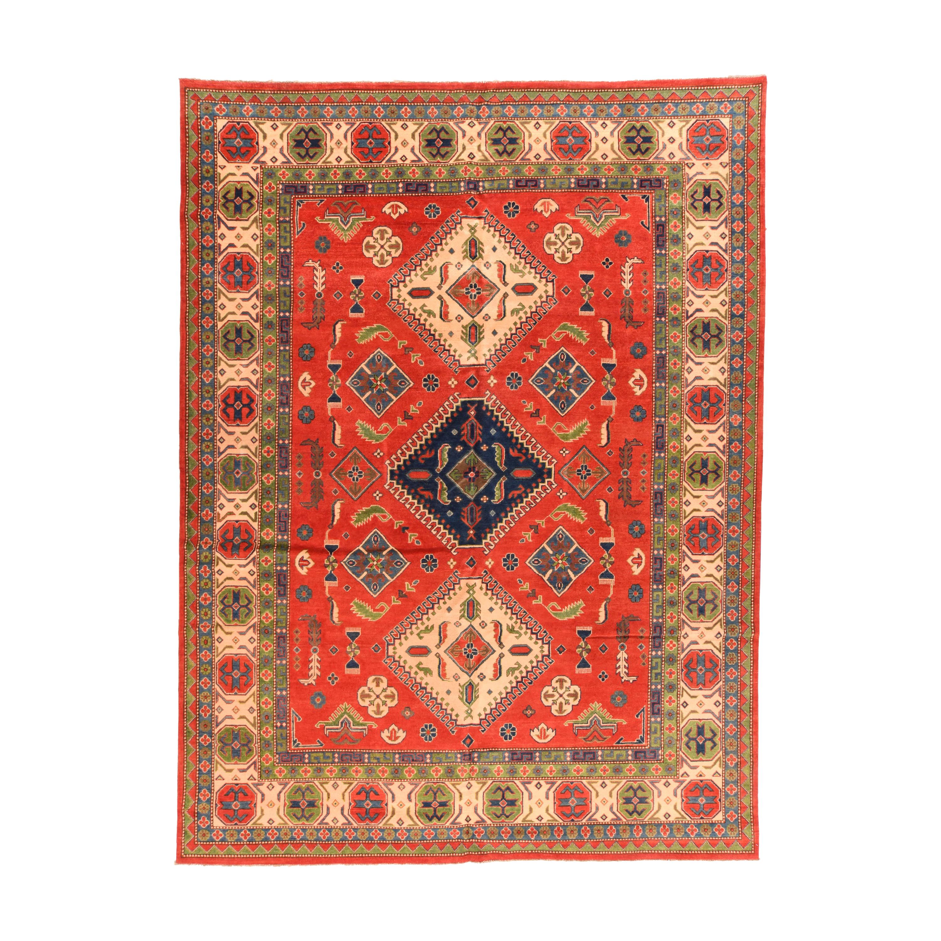 Fine Pak Red Kazak Pakistani Rug, Hand Knotted For Sale