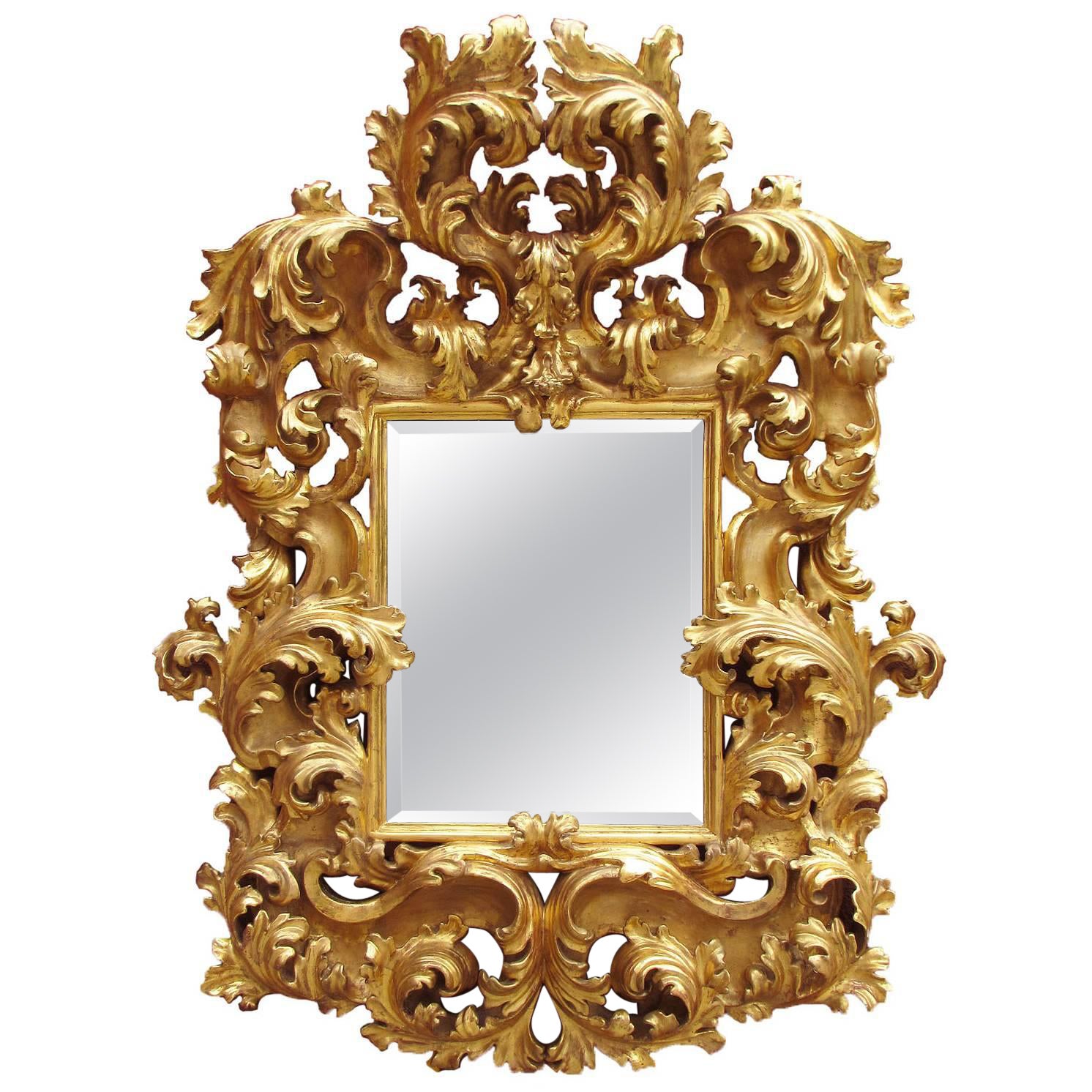 Fine Palatial Italian 19th Century Florentine Giltwood Carved Mirror Frame