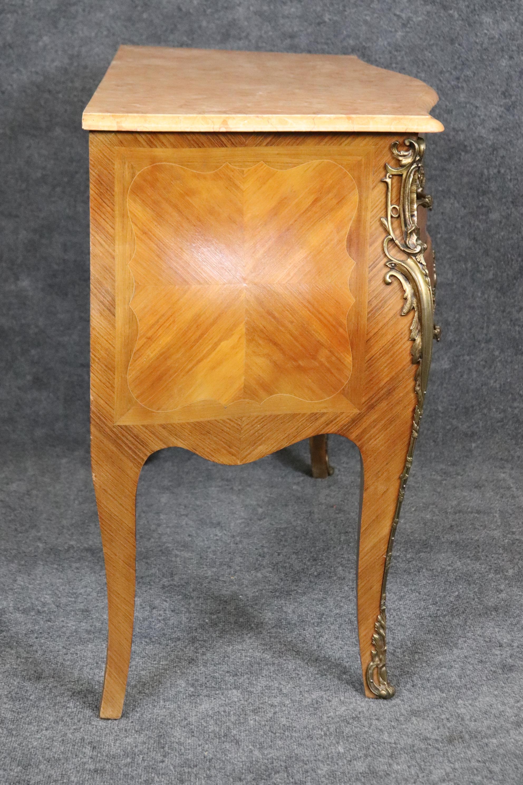 Fine Pale Walnut French Louis XV bronze Mounted Marble Top 3 Drawer Commode  For Sale 2