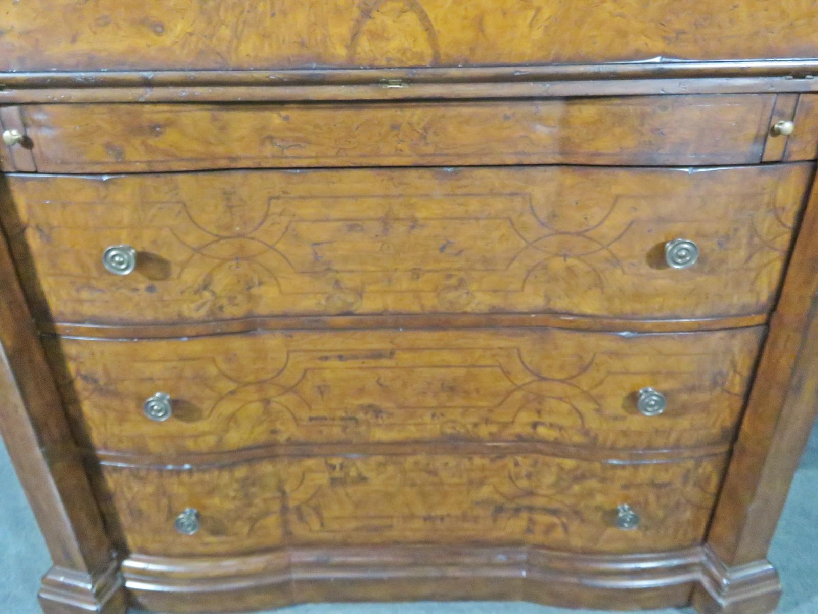 Fine Palermo Inlaid Burled Walnut Secretary Desk with Bookcase Top For Sale 4