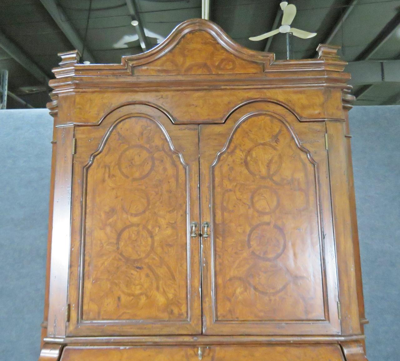 Neoclassical Revival Fine Palermo Inlaid Burled Walnut Secretary Desk with Bookcase Top For Sale