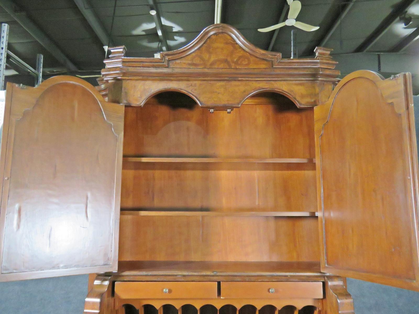 Fine Palermo Inlaid Burled Walnut Secretary Desk with Bookcase Top For Sale 1