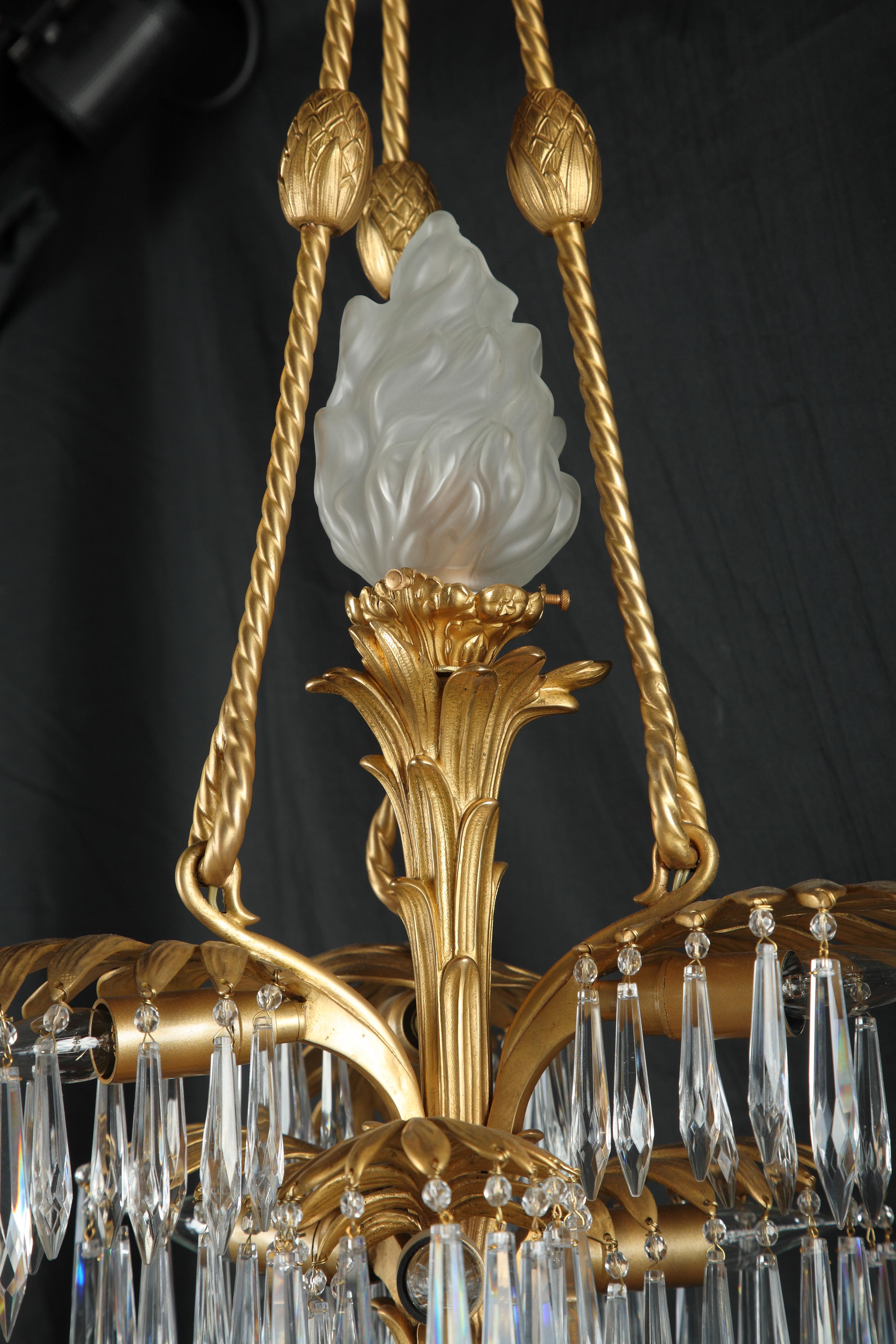 Art Nouveau Fine Crystal and Gilded Bronze “Palm” Chandelier, France, Circa 1890