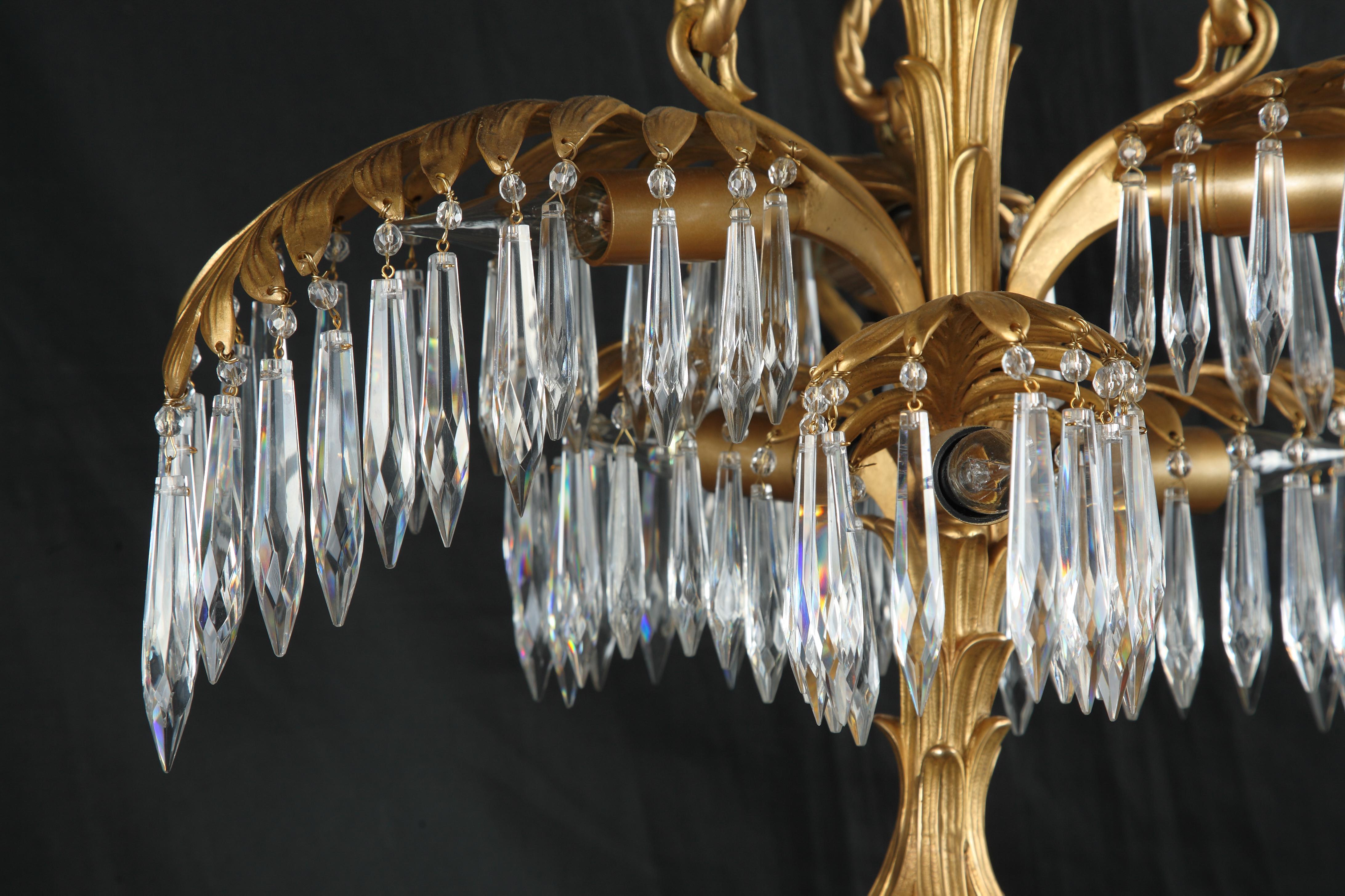 French Fine Crystal and Gilded Bronze “Palm” Chandelier, France, Circa 1890