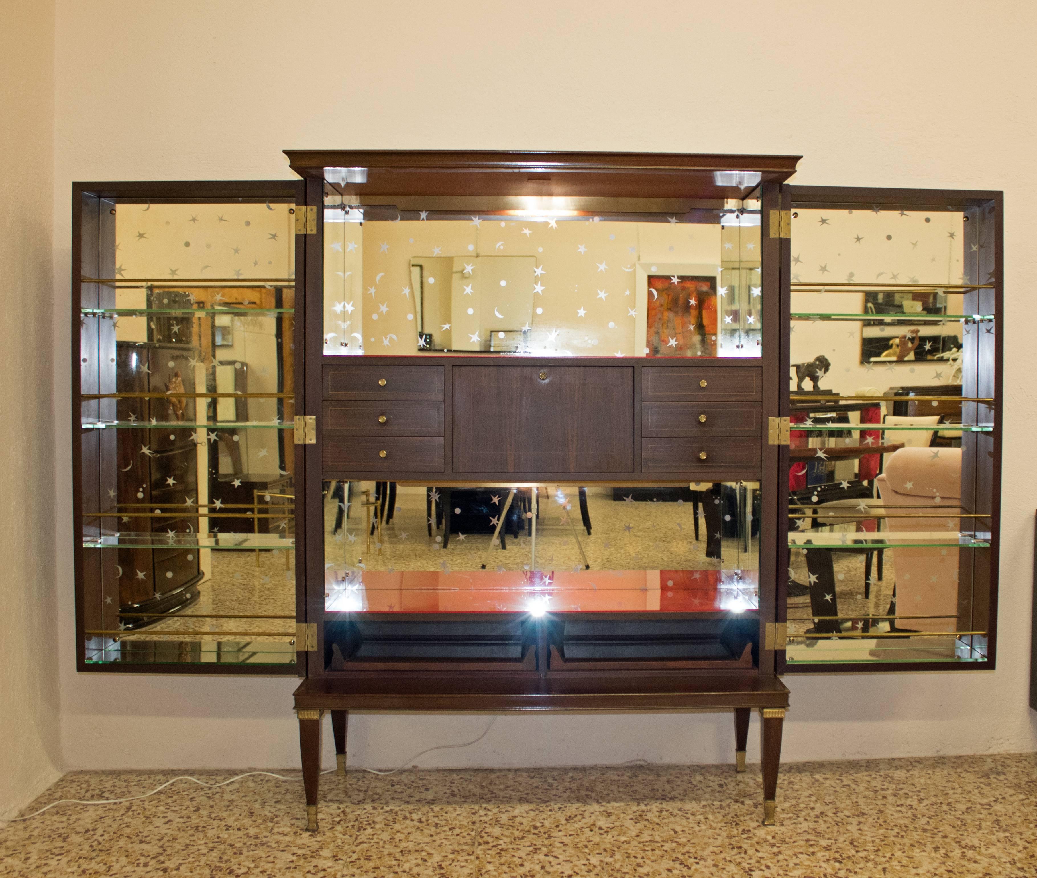 Brass Fine Paolo Buffa Bar Cabinet, Italy