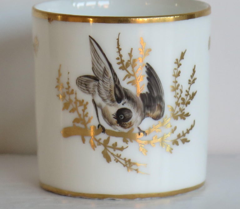 Hand-Painted Fine Paris Porcelain Coffee Can & Saucer hand painted, French circa 1800 For Sale