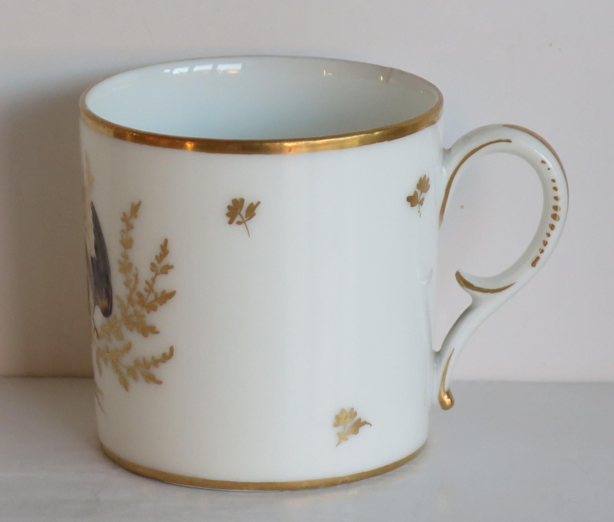 19th Century Fine Paris Porcelain Coffee Can & Saucer hand painted, French circa 1800 For Sale