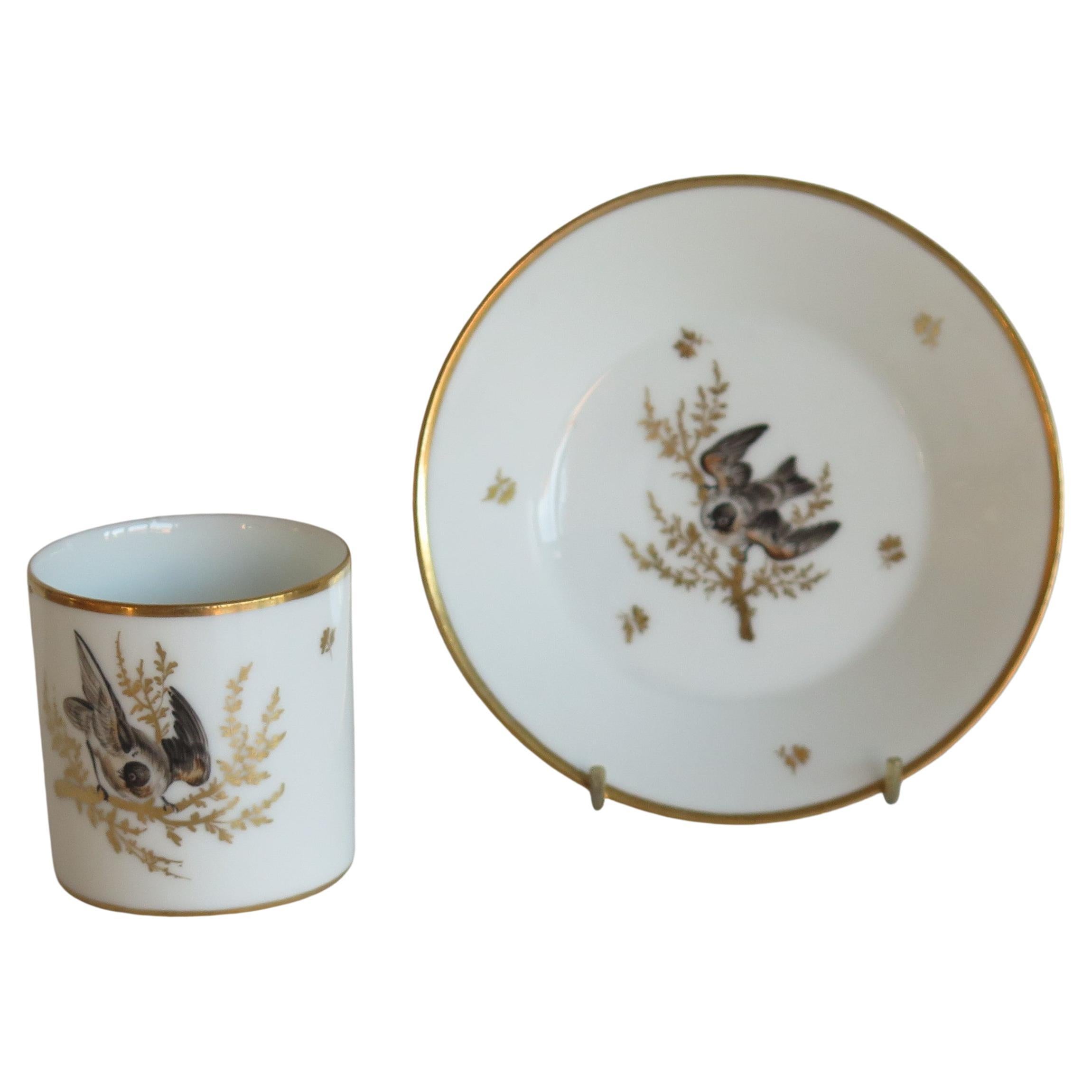 Fine Paris Porcelain Coffee Can & Saucer hand painted, French circa 1800