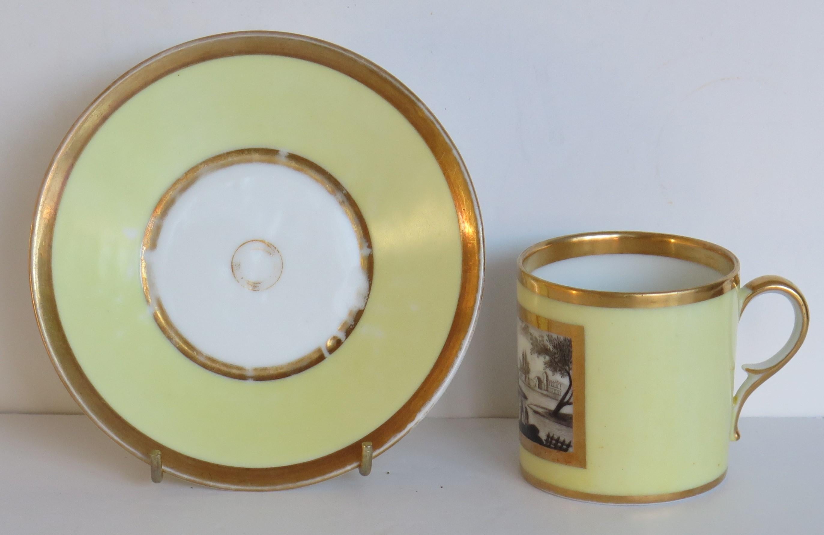 Lata de Café y Plato de Porcelana de París Limón Engrisaille, Francés Ca 1800 Pintado a mano en venta