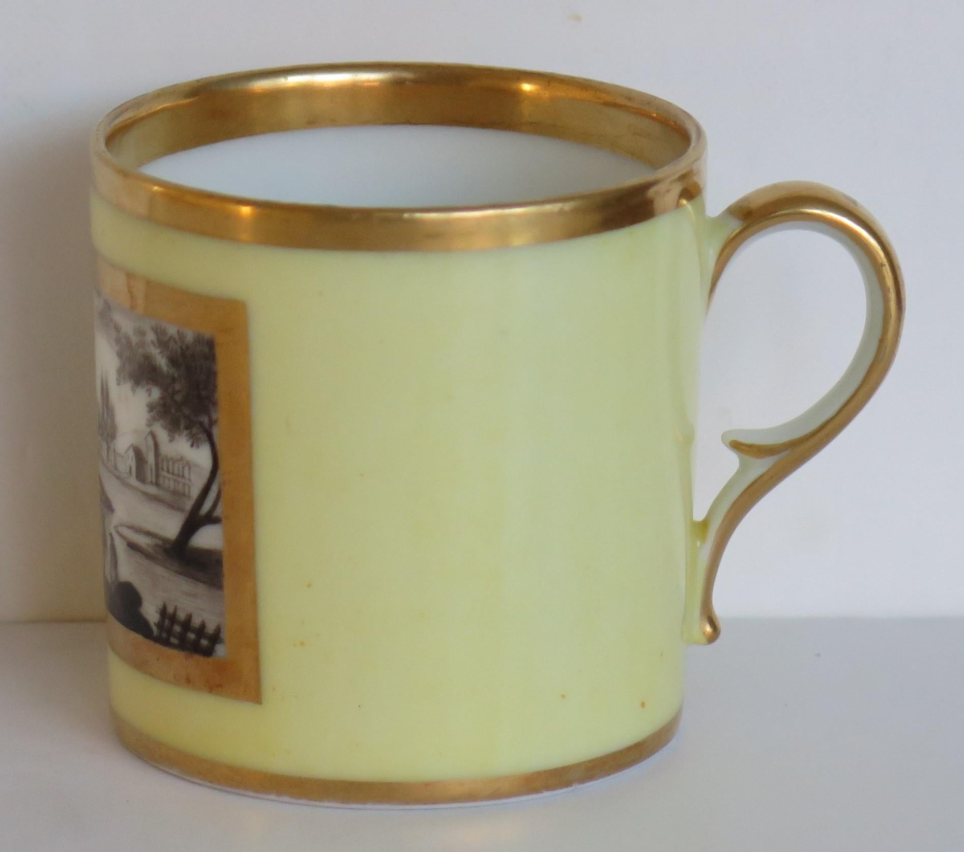 Lata de Café y Plato de Porcelana de París Limón Engrisaille, Francés Ca 1800 en Bueno estado para la venta en Lincoln, Lincolnshire