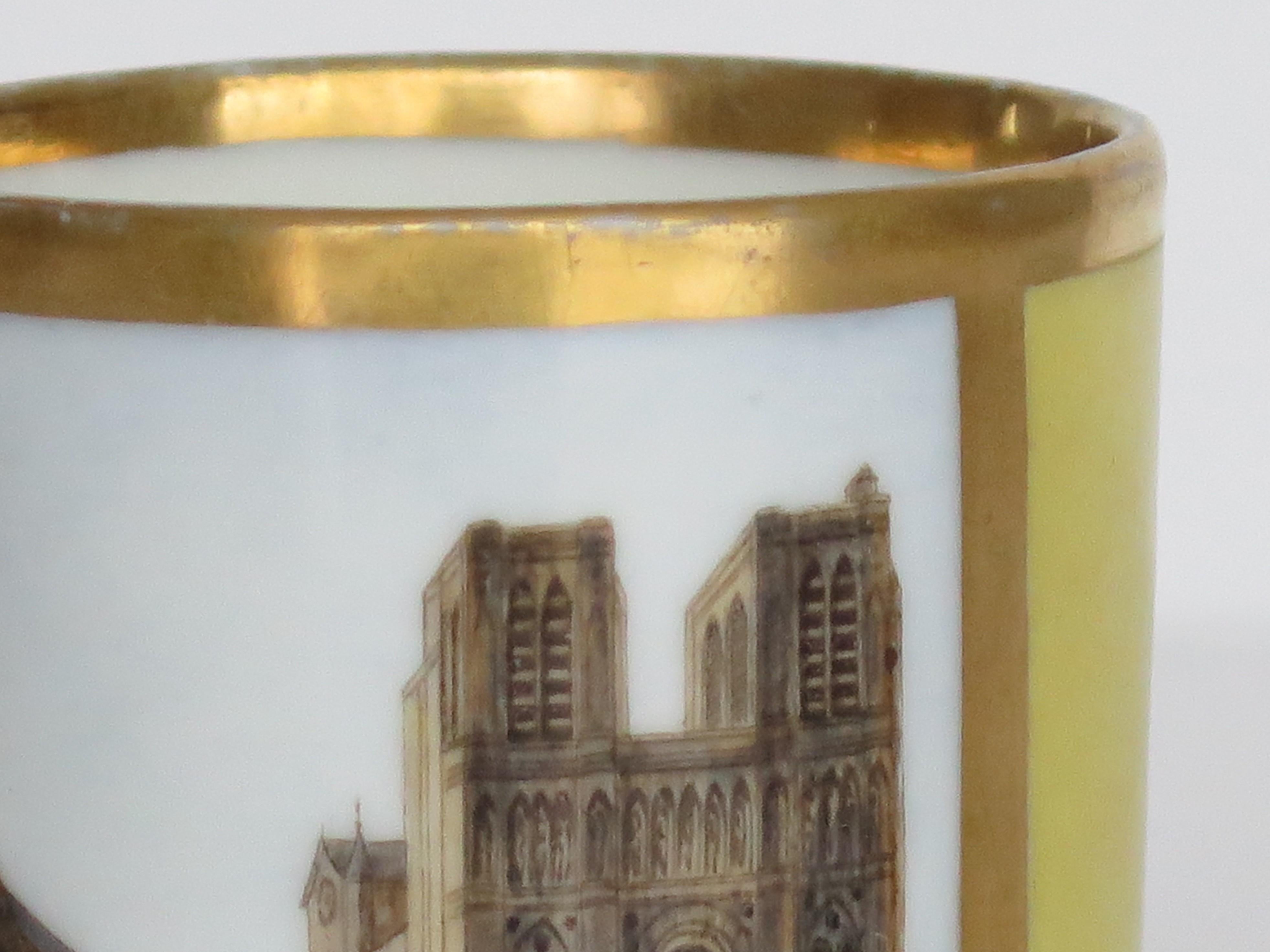 18th Century Fine Paris Porcelain Coffee Can Vue De Notredame De Paris, French Ca 1795 For Sale