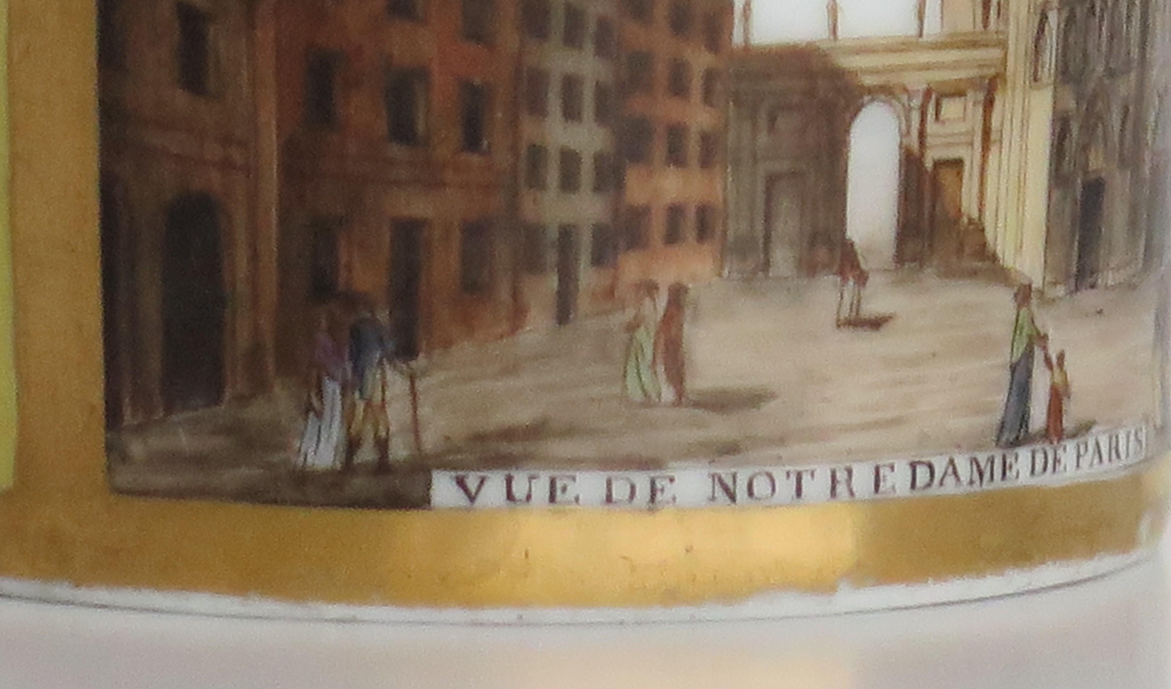 Fine Paris Porcelain Coffee Can Vue De Notredame De Paris, French Ca 1795 For Sale 2