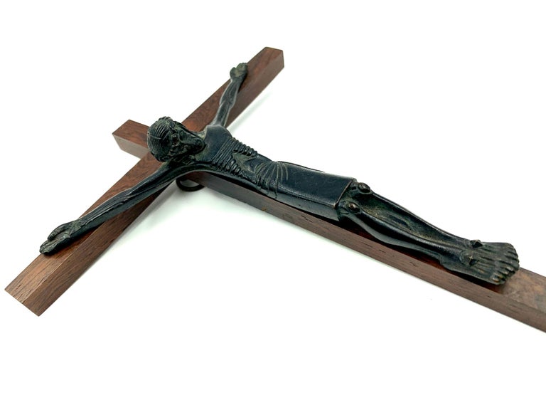 French Fine Patinated Bronze Crucifix by Jean Lambert-Rucki For Sale