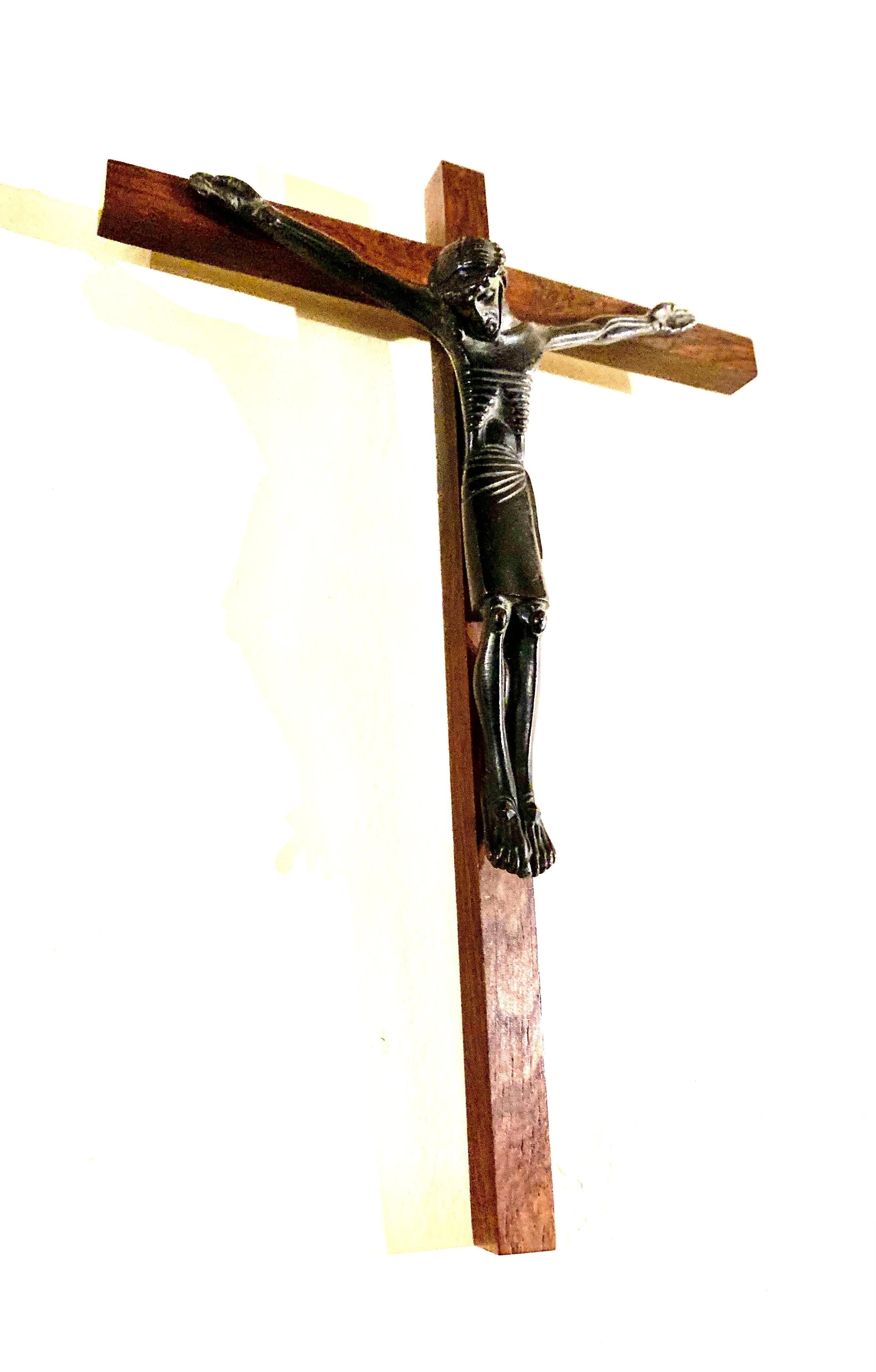 French Fine Patinated Bronze Crucifix by Jean Lambert-Rucki