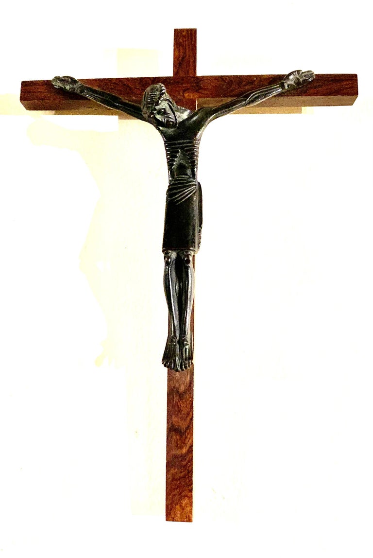Fine Patinated Bronze Crucifix by Jean Lambert-Rucki For Sale 2
