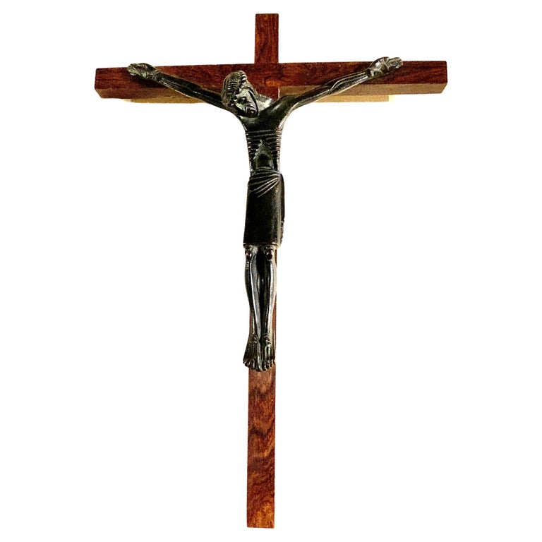 Fine Patinated Bronze Crucifix by Jean Lambert-Rucki For Sale