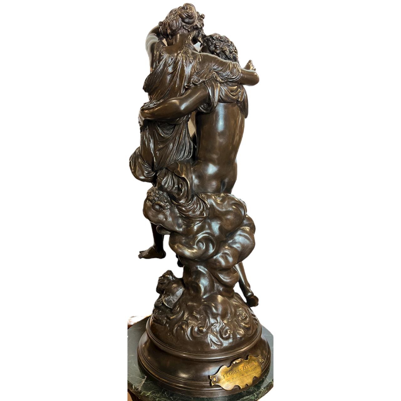 Fine Patinated bronze Flore et Zephyr by Mathurin Moreau In Good Condition For Sale In New York, NY