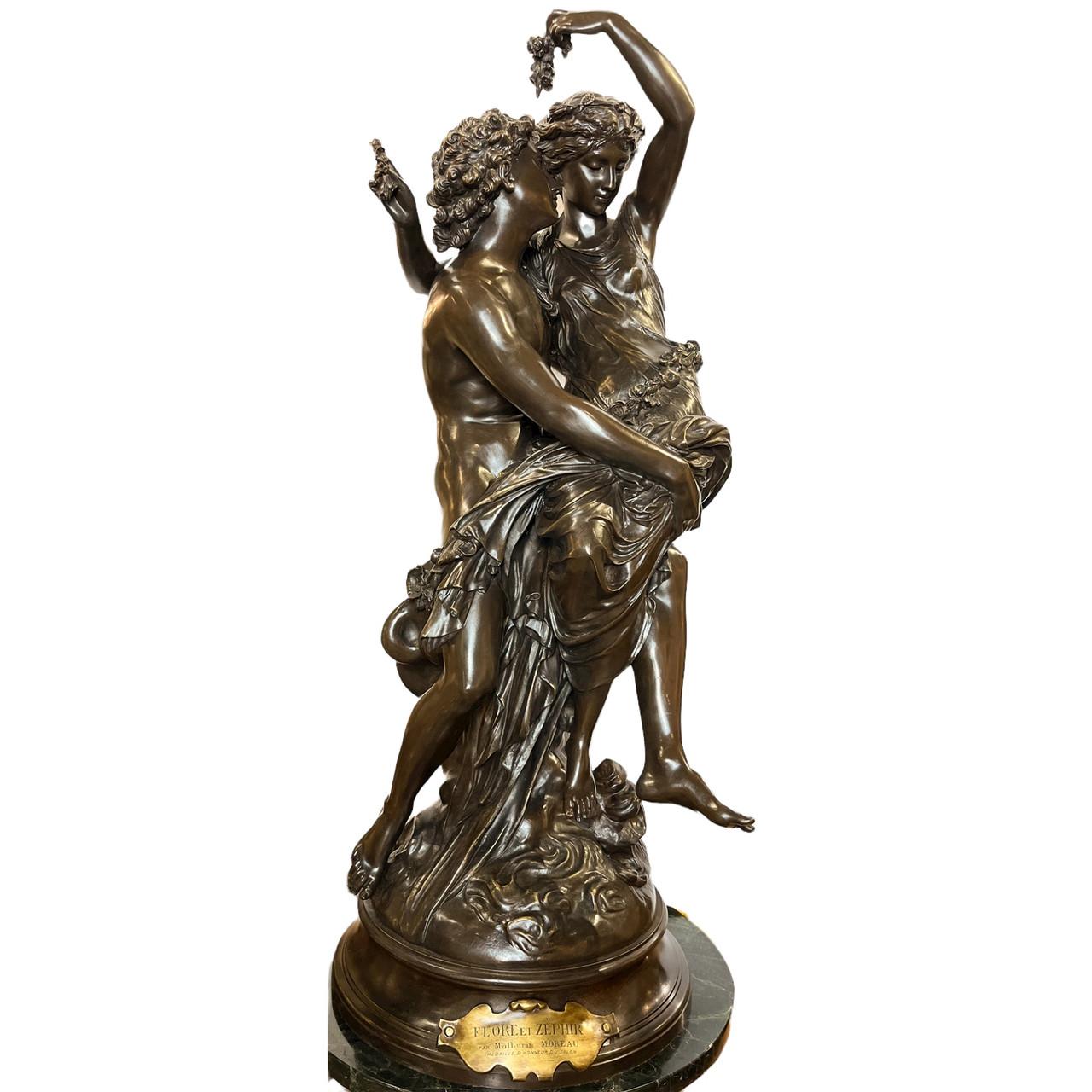 19th Century Fine Patinated bronze Flore et Zephyr by Mathurin Moreau For Sale